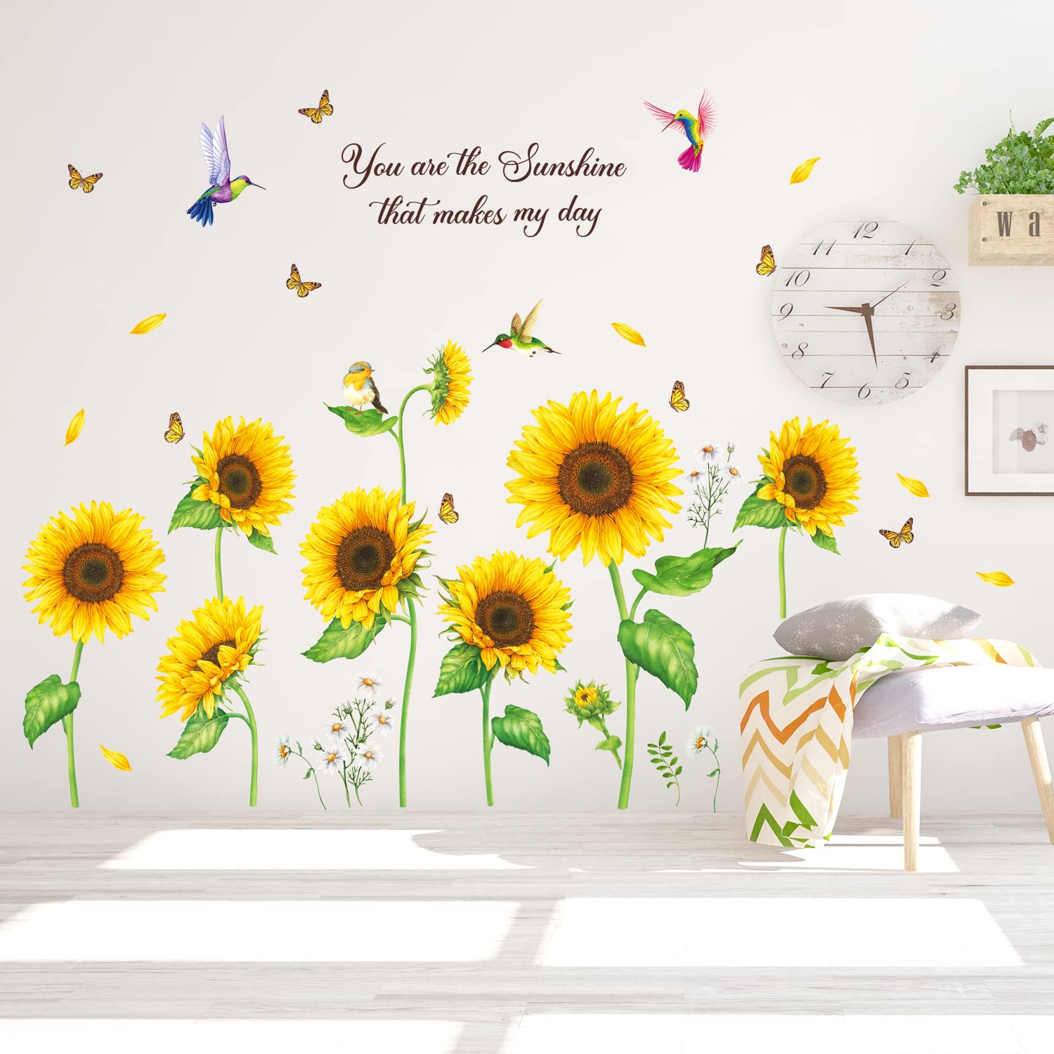 Decowall Pink Dcowall Ds9-8062 Sunflower Wall Tattoo Butterfly Wall Sticker Garden Flowers Wall Sticker Bedroom Living Room Office Wall Decoration Size 9