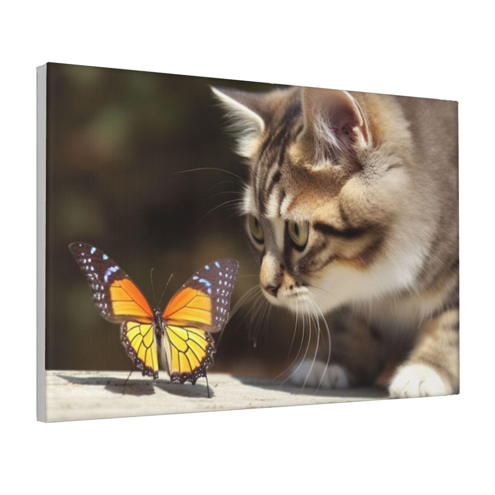 Framed Wall Art for Living Room Art Work, Cat and Butterfly Picture Prints Modern Office Wall Paintings Poster Aesthetic Wall Decorations for Home Decor Ready To Hang 16"x24"