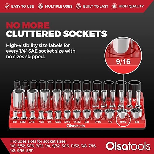 Miniatura 116 de Olsa Tools Organizador magnético de enchufes (unidad de 1/2 pulgada, 3 filas) - Organizador magnético de herramientas y soporte de enchufes