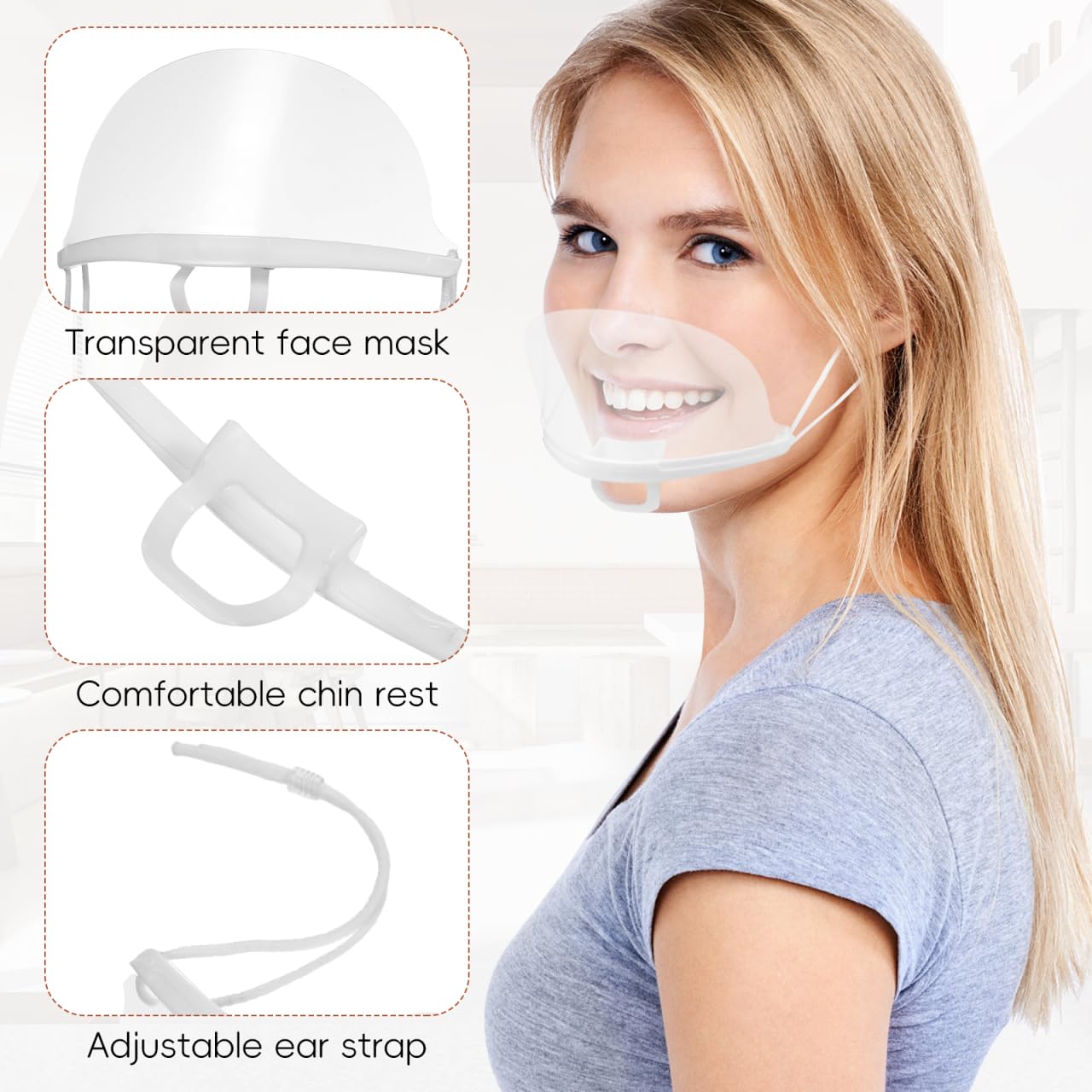 DOITOOL 20 Pcs Chef Masks Clear Plastic Face Shields Anti-Fog Nose Mouth Covers for Restaurant Kitchen Food Service Catering and Beauty Salons