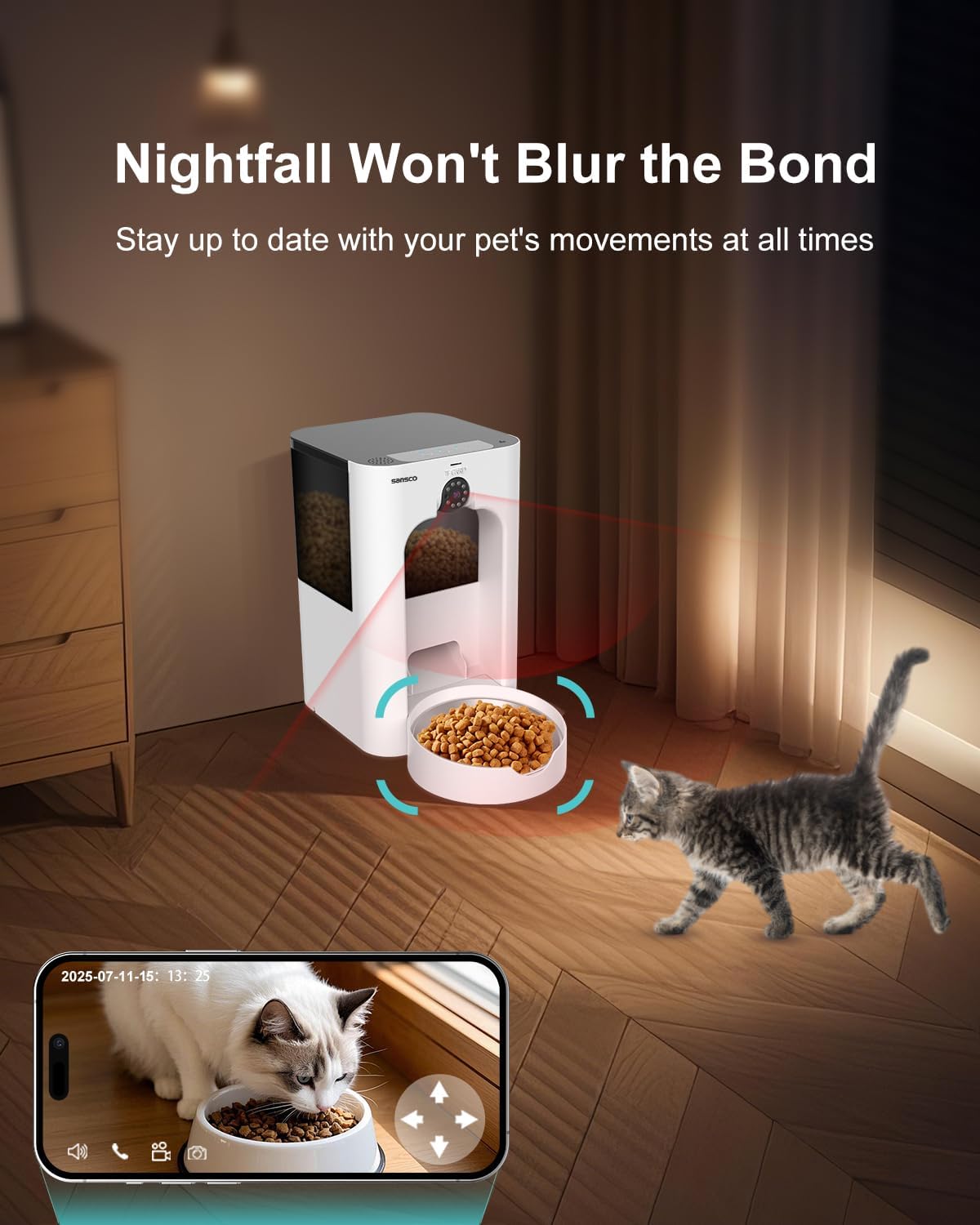 SANSCO Automatic Cat Feeder with Camera: Automatic Dog Feeder, 2K 3MP Video Recording Timed 2.4 & 5GHz WiFi App Control Pet Feeder Dispenser for Cat Dog, Rotates Up and Down, 4L