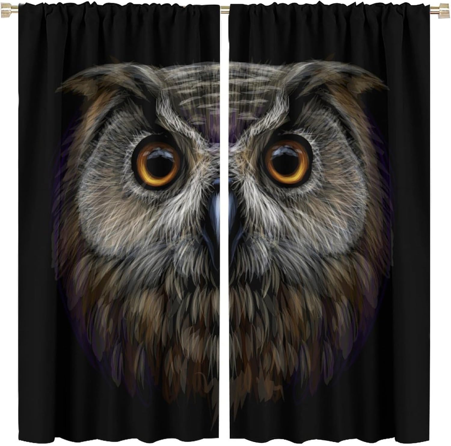 Owl Blackout Curtains Cartoon Cute Wild Animal Brown Black Rustic Farmhouse Bedroom Living Room Bathroom Rod Pocket Decoration Window Drapes 2 Panels W21xL45in