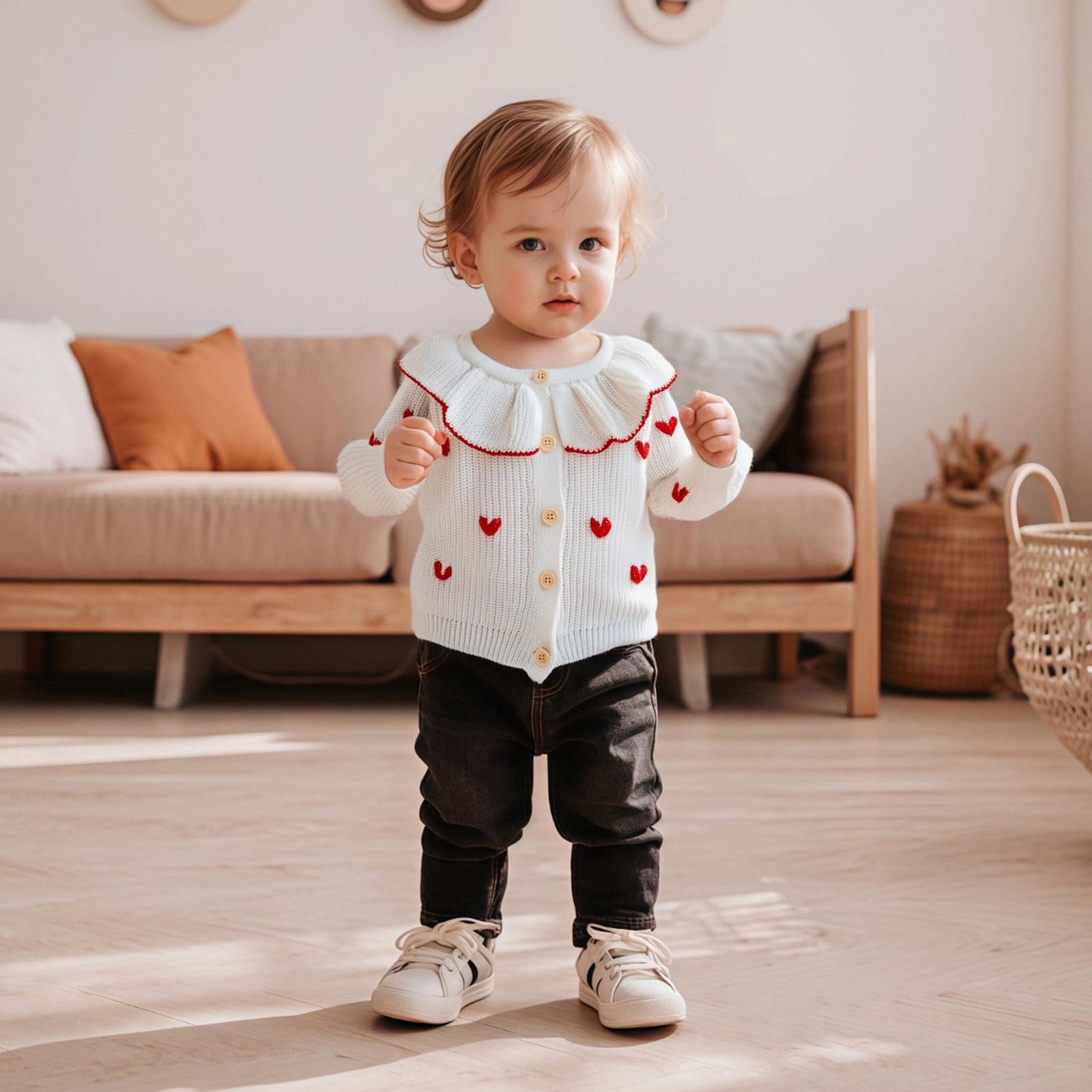 GXNRHG Cardigan Lavorato a Maglia per neonata. Simpatico Ricamo a Cuore, Manica Lunga, Maglione Grosso, Abbottonato. Maglieria per San Valentino