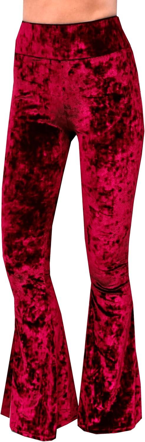 Daisy Del Sol Crushed Velvet High Waisted Comfy Soft Stretch 70s Yoga Loungewear Bell Bottom Flare Pants - Image 3