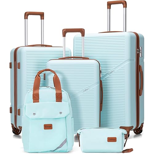 Luggage Sets 5 Piece Suitcases with Wheels, Suitcase Set ABS Hard Case Luggage with TSA Lock Spinner Wheels Durable Travel Luggage(MintGreen, 5-Piece Set(20"/24"/29"))