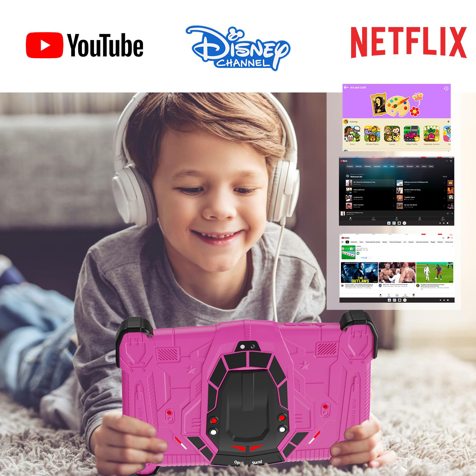 EagleSoar Tablette Enfants 7 Pouces, adaptée âgés 3 à 12 Ans, Android 14, 10Go RAM 64Go ROM 1To Extensible, avec Logiciel pédagogique iWawa et contrôle Parental, Batterie 4000mAh, Octa Core, Rose