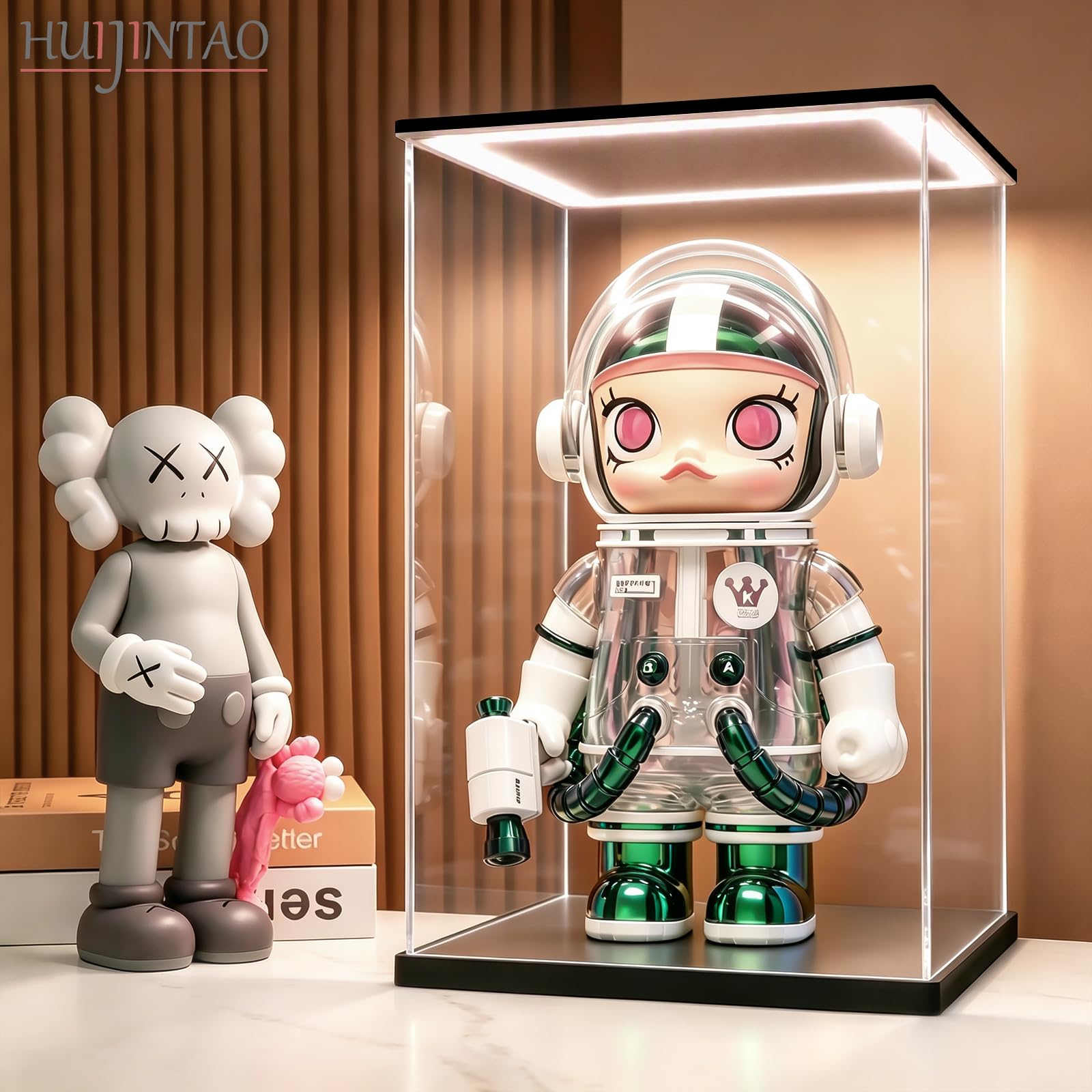 Acryl Vitrine mit LED Beleuchtung, Schaukasten für Figuren 30x30x30 cm | Vitrine für Staubdicht und UV-Schutz, Beleuchtet Acrylbox, Helligkeit einstellbar, Display Case mit 3 Leuchtungsmode