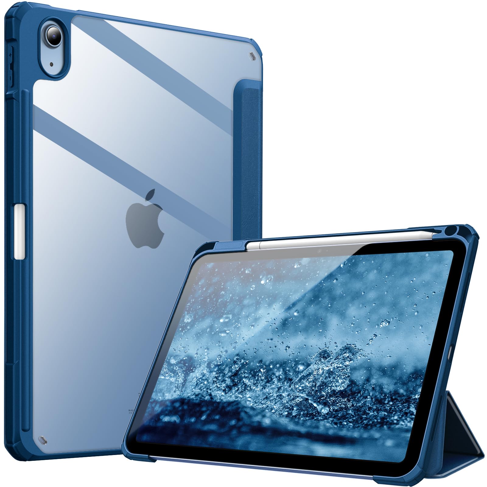 Fintie Hybrid Hülle für iPad (A16) 11 Generation 11 Zoll 2025, iPad 10 Generation 10.9 Zoll 2022 mit Stifthalter - Stoßfeste Schutzhülle mit transparenter Hartschale auf der Rückseite, Blau