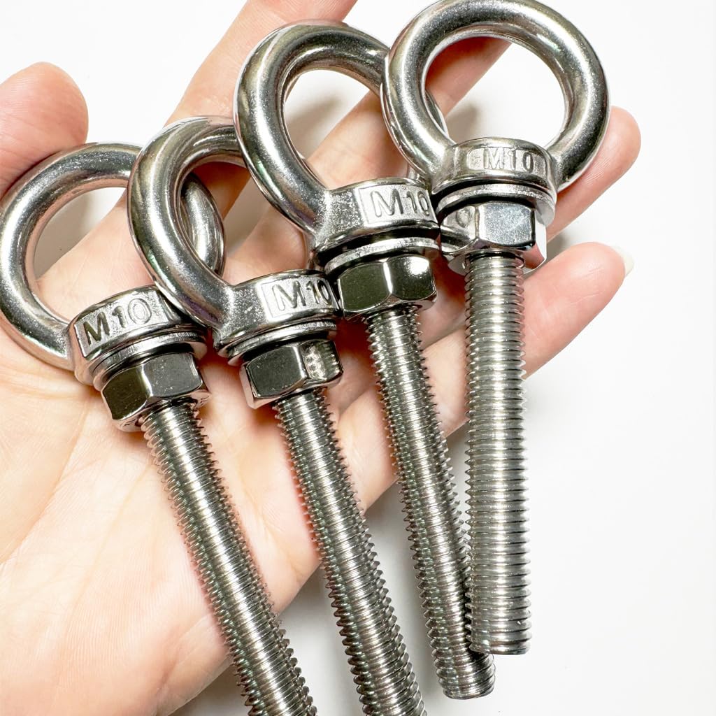Shoulder Eye Bolt, 4 PCS M10 Heavy Duty Lifting Ring 2.8" Threaded Eyebolt Lifting Ring Eye Bolts with Nuts and Flat Washers(Thread Length 70mm)