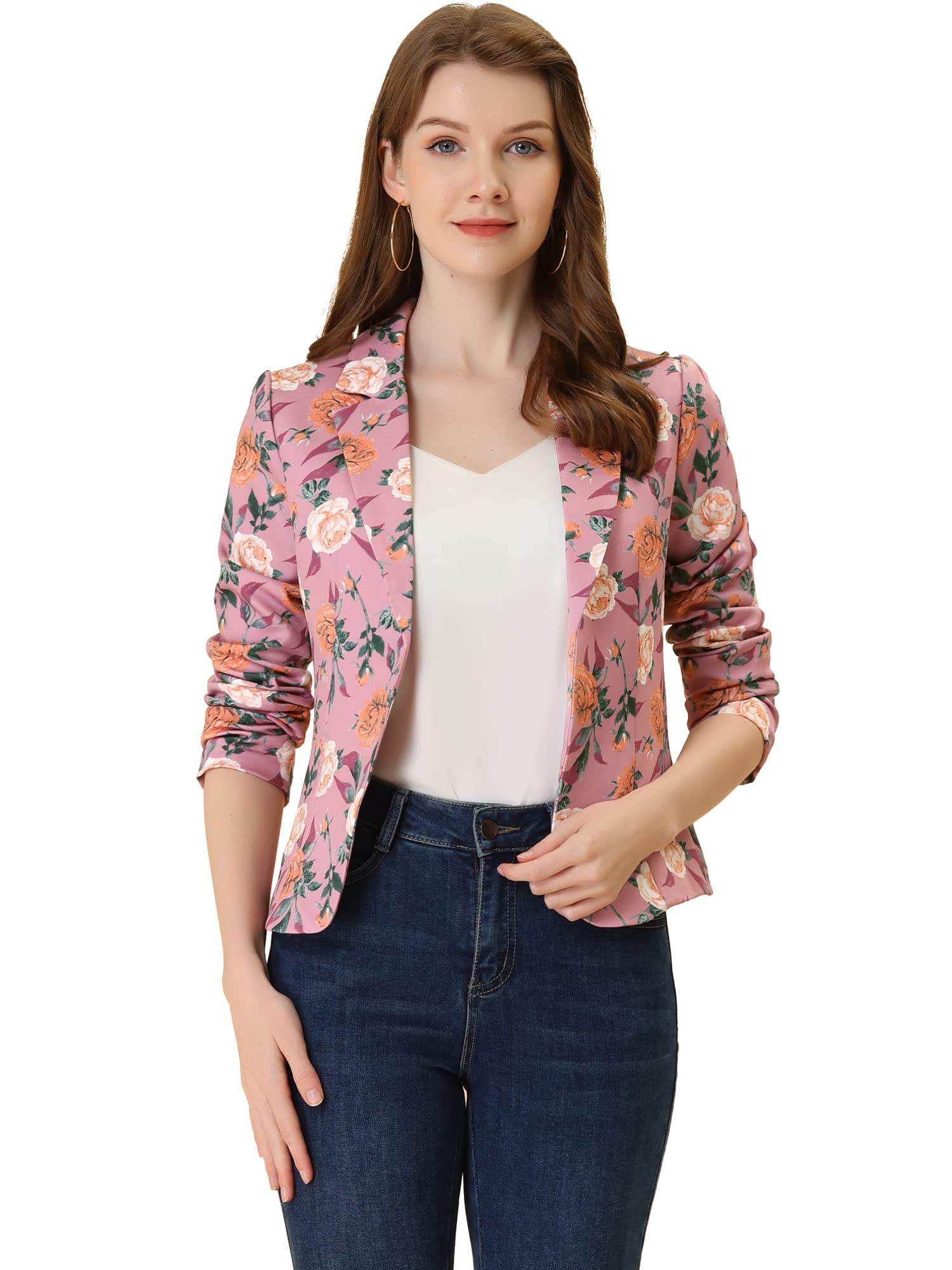 Photo 1 of Allegra K Women's Dressy Casual Cropped Blazer Printed Suit Jacket