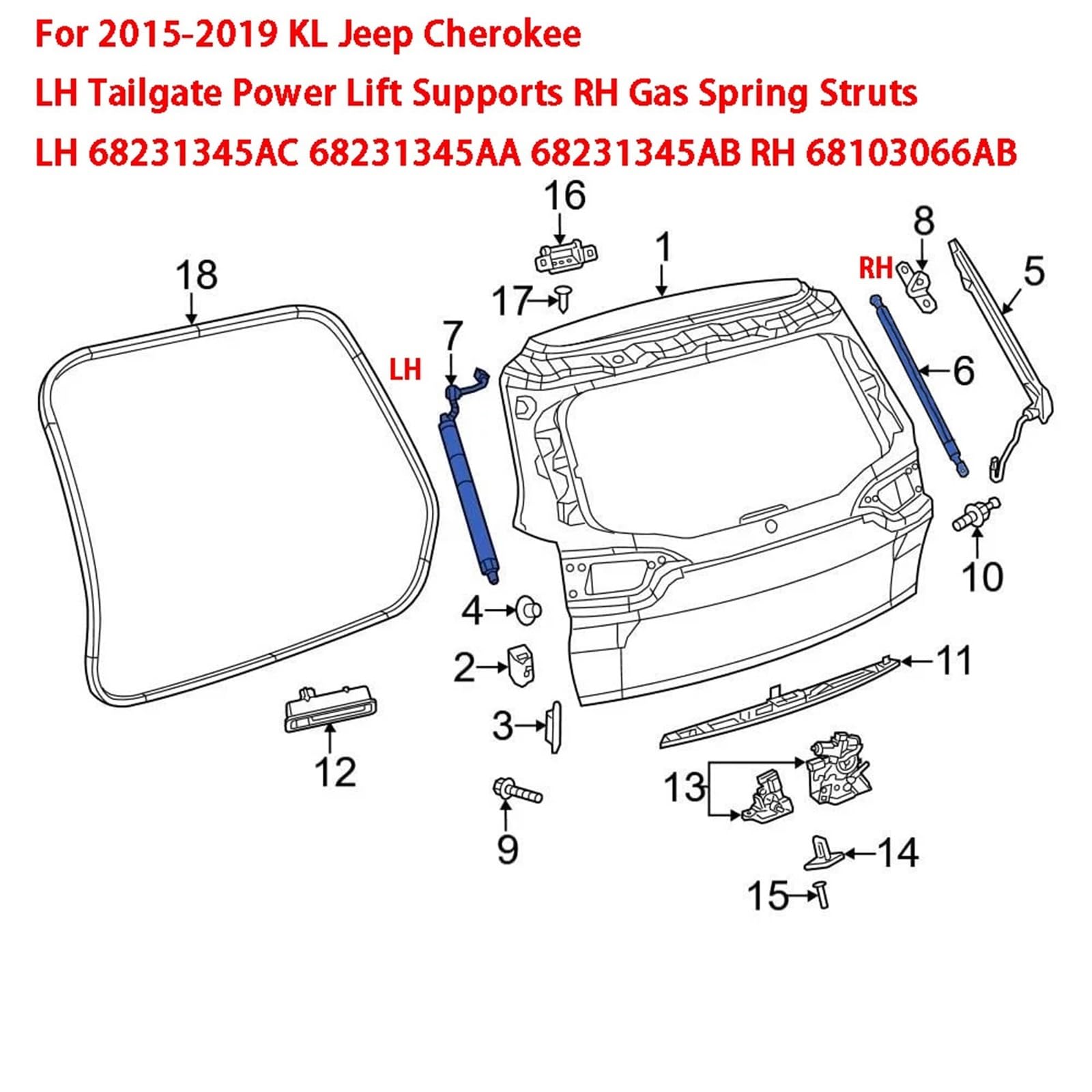 Amortyzator gazowy sprężyna gazowa Pasuje Do Jeepa Cherokee KL 2015-2019, Lewego Podnośnika Klapy Bagażnika, Prawego Siłownika Gazowego 68231345AC 68231345AA(One right)