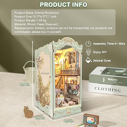 Miniatura 2 de Losbenco Kit de rincón de libros, casa de muñecas de bricolaje, estante de libros, decoración de callejón, kit en miniatura de rincón de libros con