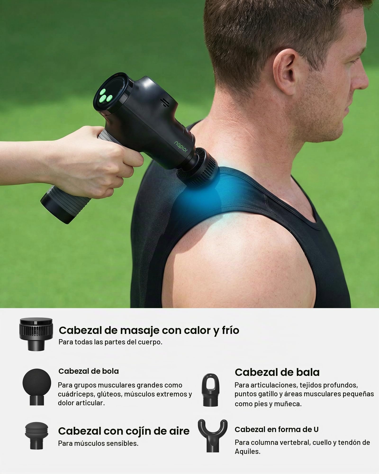 Pistola de Masaje Muscular con Calor y Frío [2026], Masajeador Tejido Profundo 10mm, Motor Silencioso 40dB, 5 Velocidades, Pantalla LED, Massage Gun Cervical Espalda Piernas, Regalo Hombre Mujer