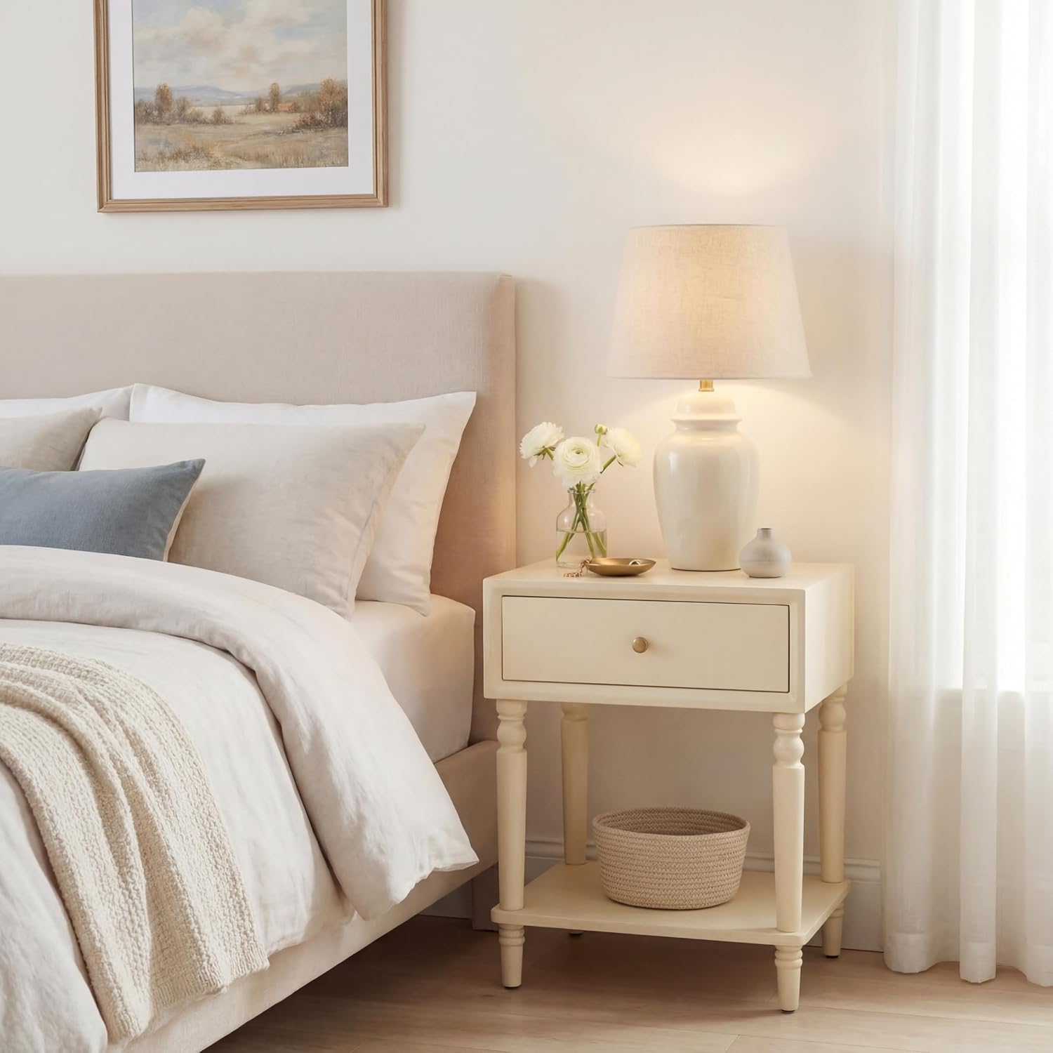 SAFAVIEH Home Collection Siobhan Vanilla Solid Wood 1-Drawer Nightstand Accent Table