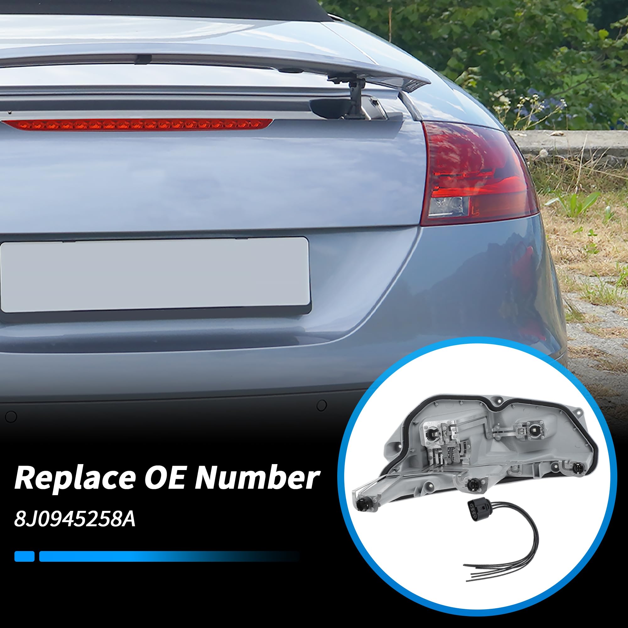 Supporto Portalampade Posteriore Destro per Audi TT MK2 2006-2014 Supporto Portalampade con Spina Presa Lampada Sostituisce 8J0945258A