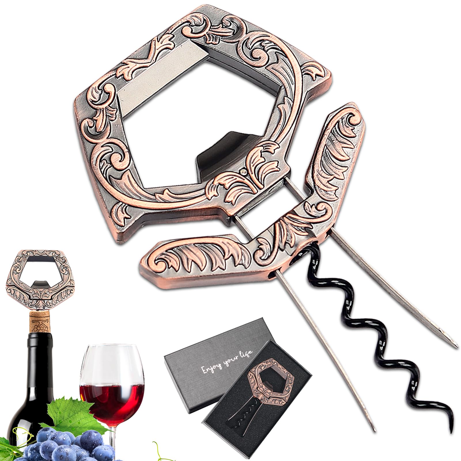 ZONSUSE Ah So Weinöffner für Alter Wein,Korkenzieher für Gereiften Wein,Wein Flaschenöffner für Spröde Korken,Zweizahn Korkenzieher,Weinöffner Geschenk für Weinsammler Weinliebhaber (Vintage Rot)