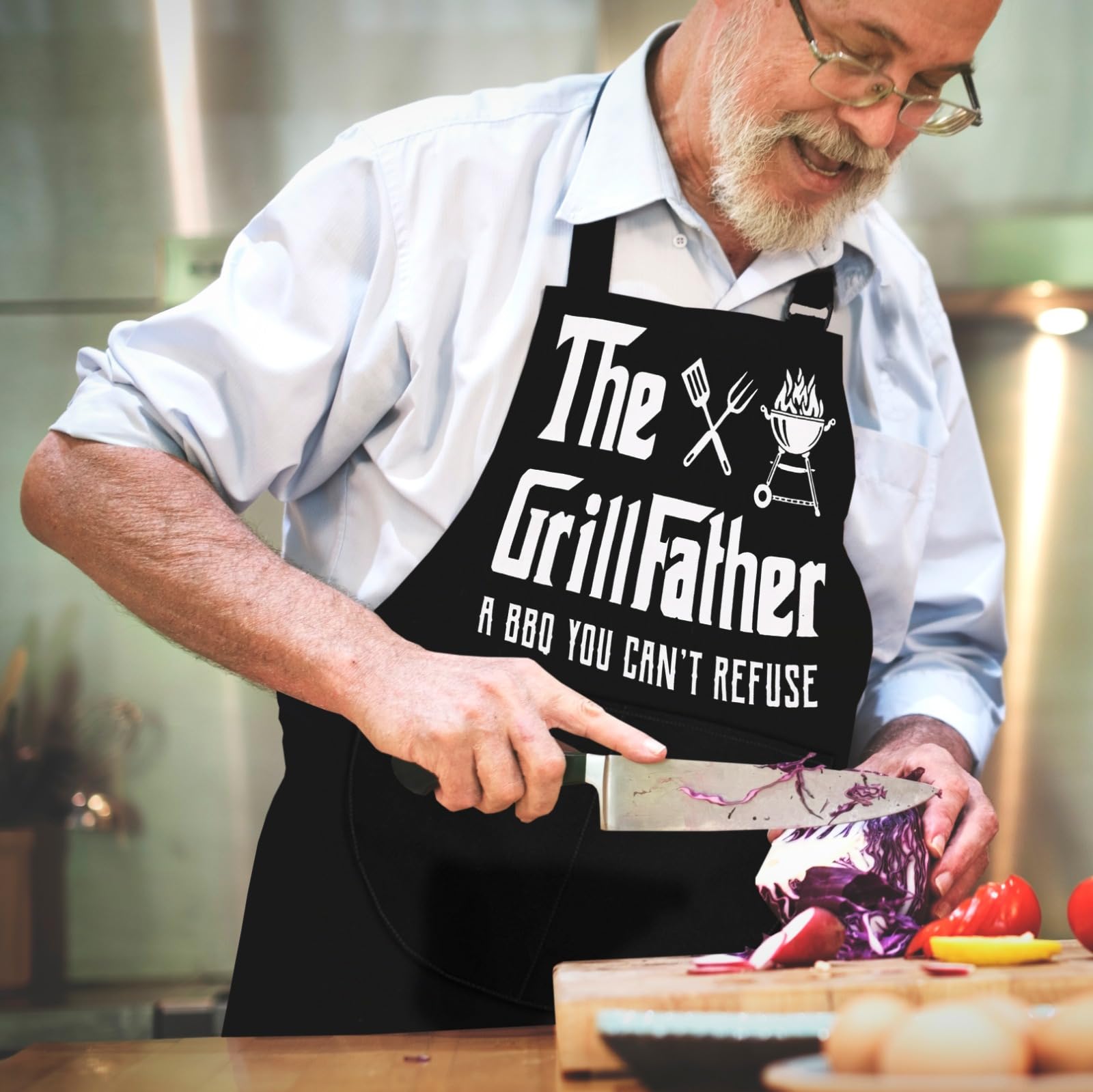 LINEN CLOSET® Adjustable Bbq Aprons for Men Funny Rude Chef Aprons Christmas Grilling Gifts for Dad Son Father Husband with 2 Pockets- Grill Father Apron - Image 2