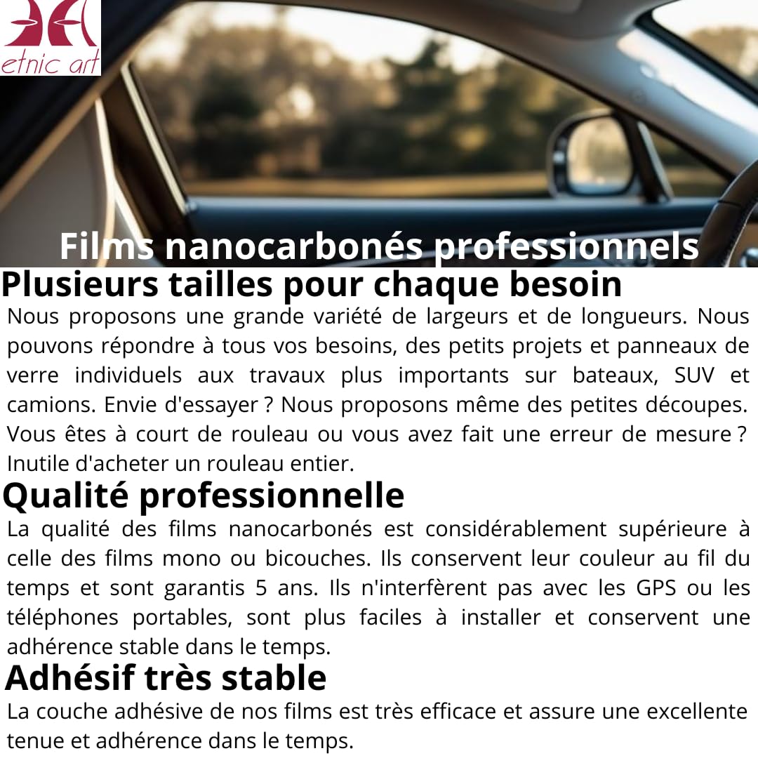 Film Teinté Prédécoupé Voiture Nano-carbone Qualité Professionnelle Grandes Tailles Petites Anti-rayures Pare-soleil Anti-reflet Thermoformant Adhésif Fenêtres Maison (5%-BLACK, 60 X 200 CM)