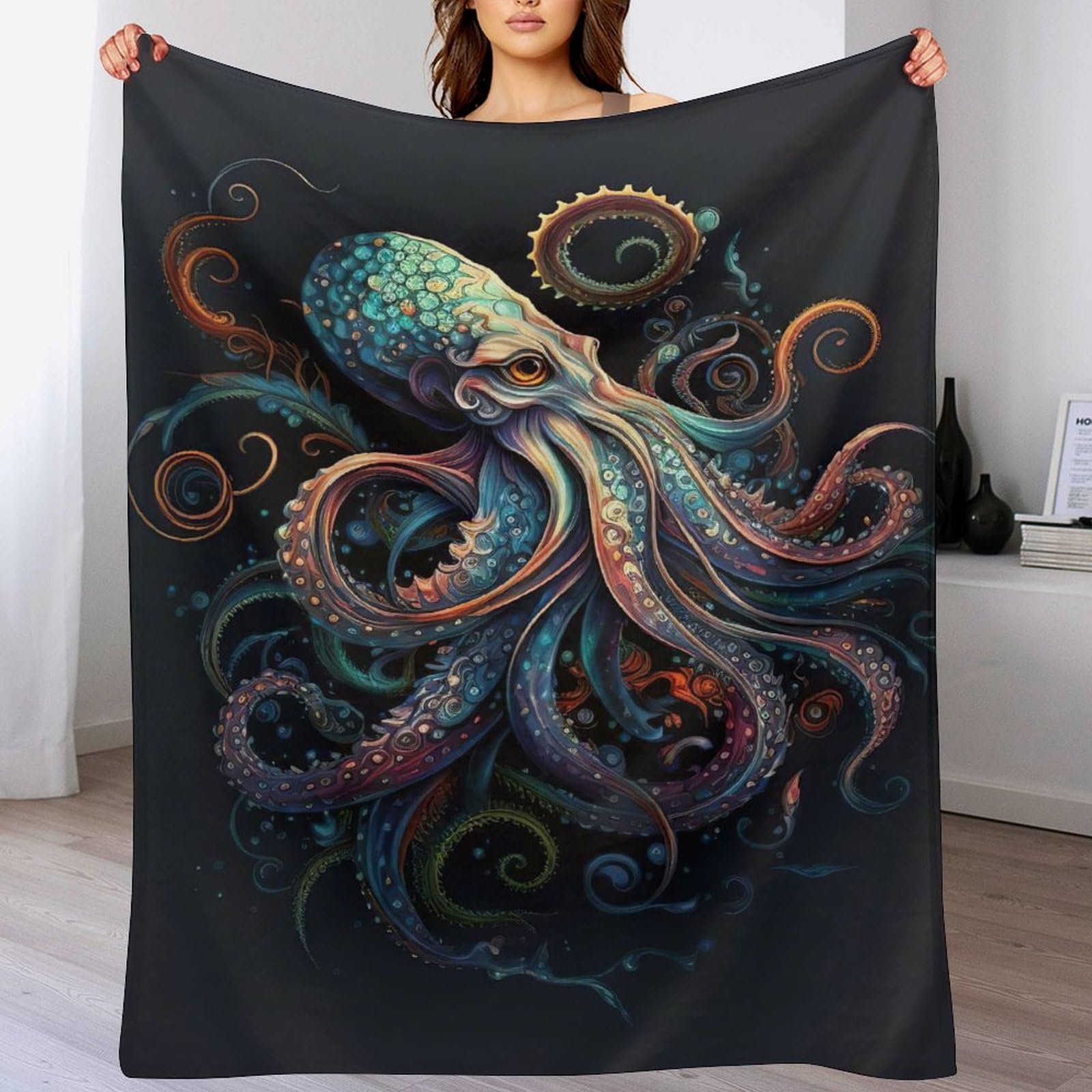 Manta de pulpo acogedora para tardes de películas y lectura en el sofá