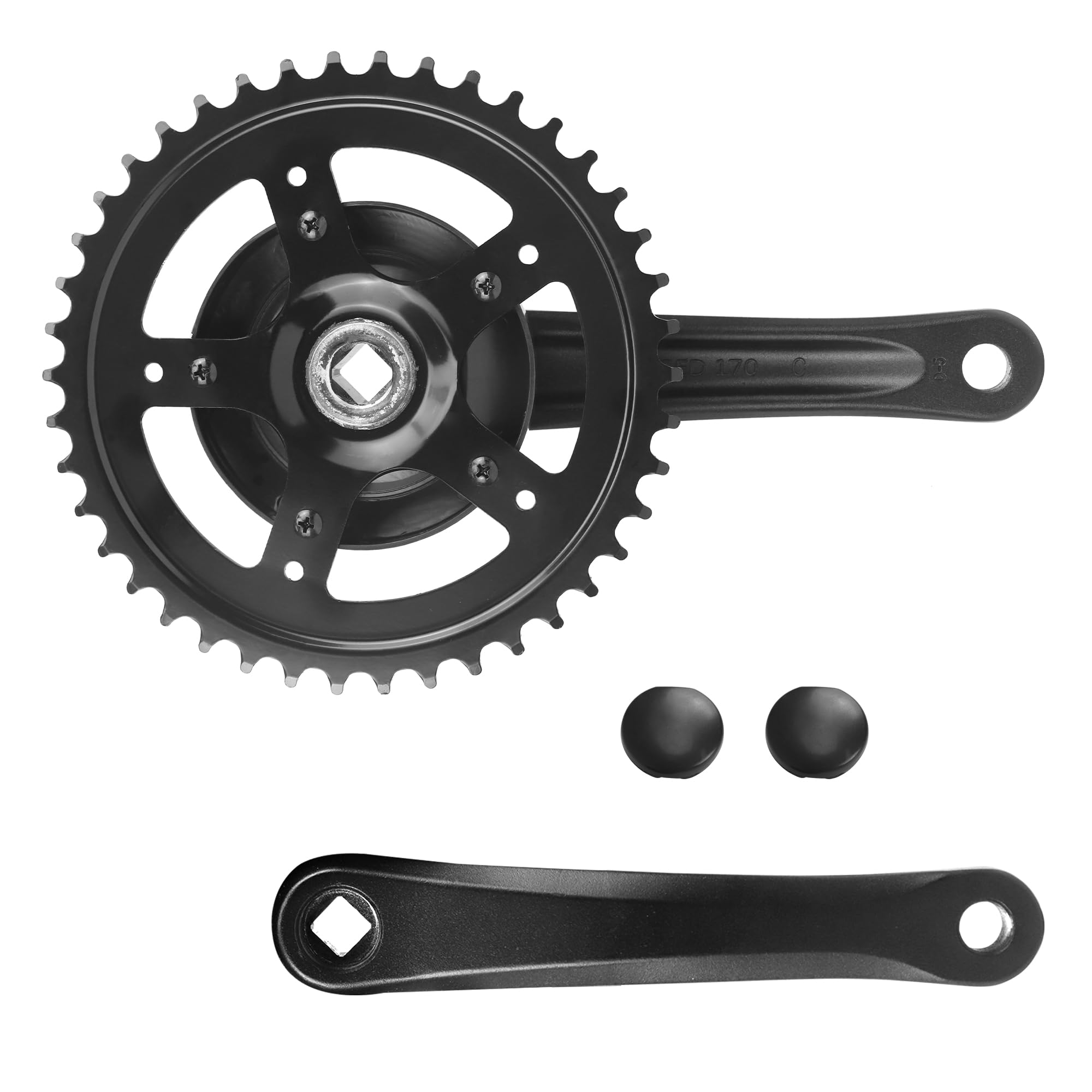 ZUKKA Tourney Pédalier de vélo 170 mm 38T/42T pour Single/1/6/7/8 vitesses Bras en alliage d'aluminium pour VTT Transmission carrée Noir/argenté