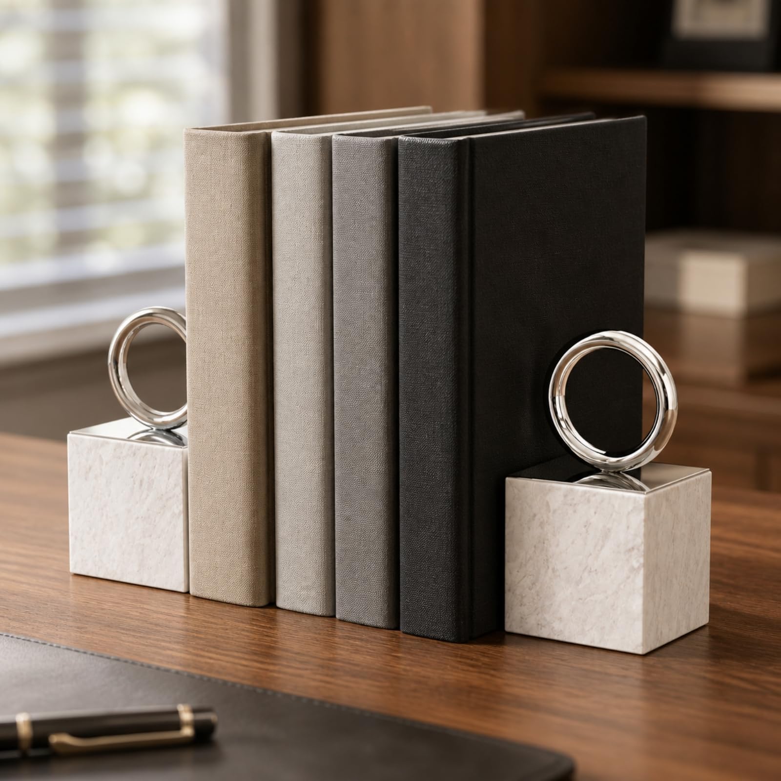 predolo Klassisch Marmor-Buchstütze | Buchstützen aus Marmor, platzsparendes Design, Buchstützen mit Metallbasis, für Arbeitszimmer, Büro, Wohnzimmer