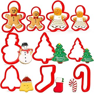 Orapink Christmas Cookie Cutter Set - 10 Piece Plastic Gingerbread Boy*2, Gingerbread Girl*2, Christmas Tree*2, Beckoning ...