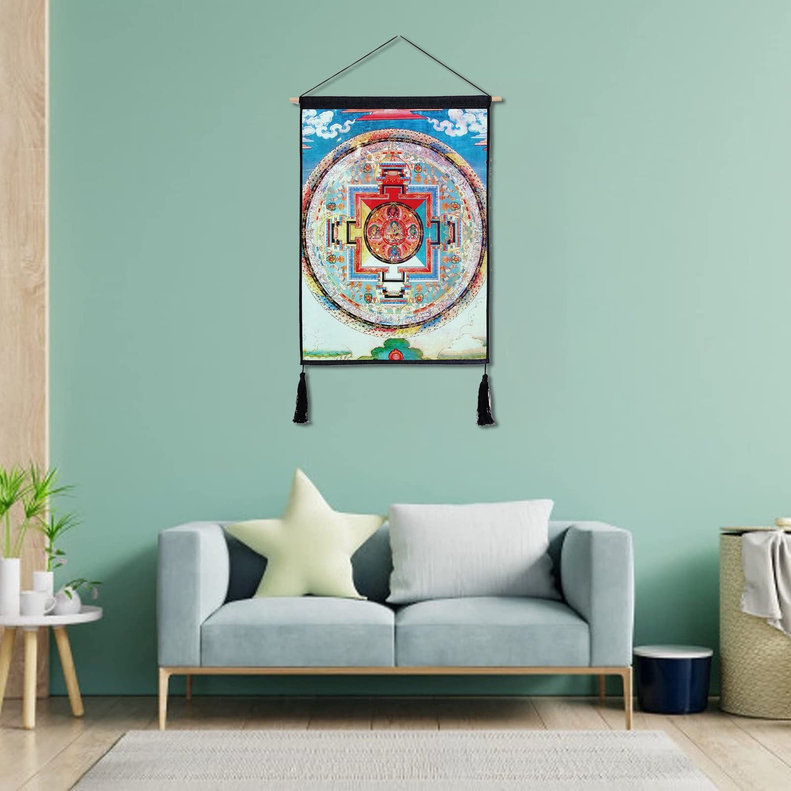 Thangka-Wandteppich, buddhistischer Wandteppich, tibetischer Thangka, tibetischer Thangka-Buddhismus-Wandteppich, Stickerei, Malerei, Mandala, Seide, Wandkunst for Heimdekoration, Meditation (Größe: 4