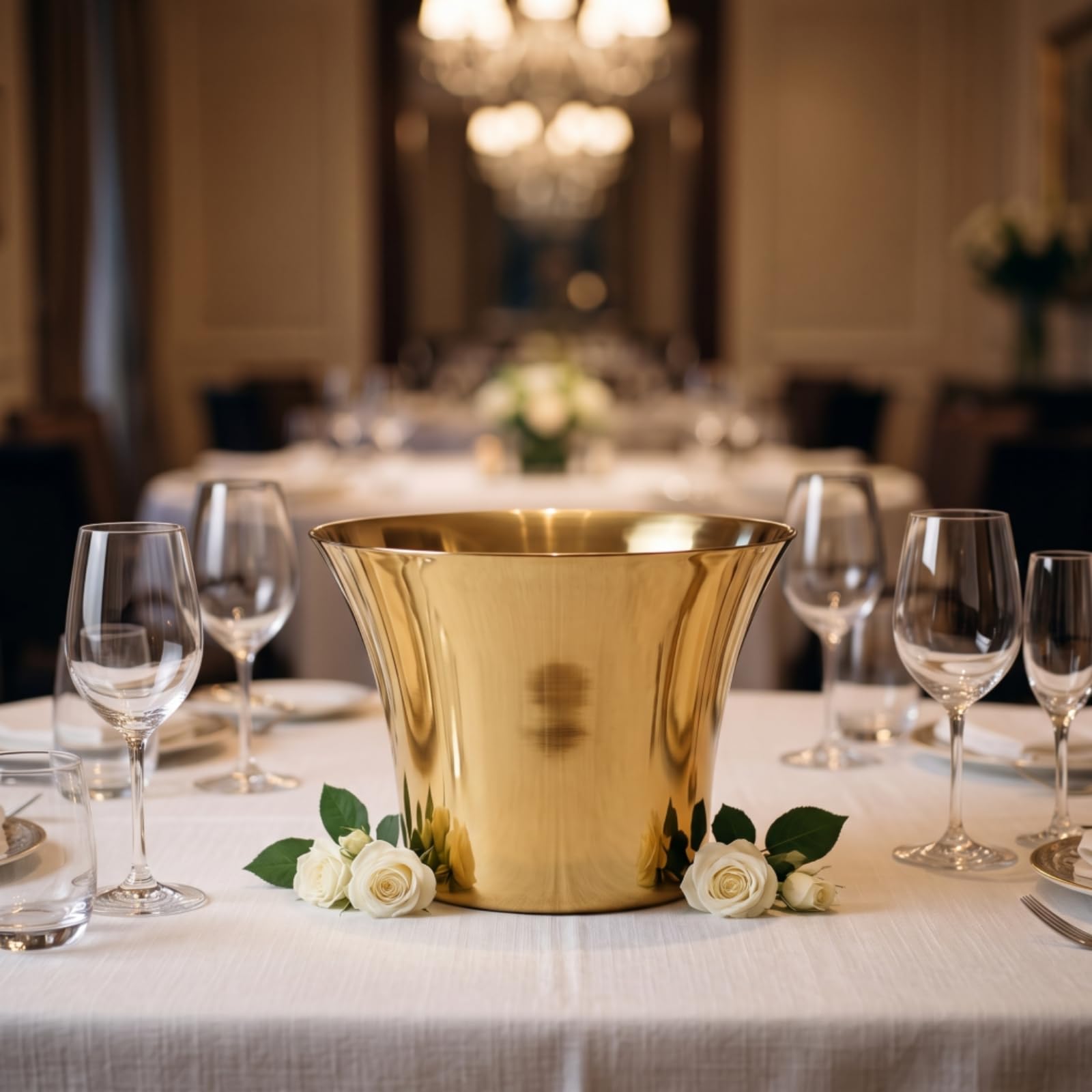 Colcolo Cubitera de Champagne Cubo Hielera Bañera Bebidas con Soporte Sólido de Acero Inoxidable Pulido Gran Capacidad para Hielo y Botellas Adecuada para Fiestas Jardín Mesa Buffet, Dorado