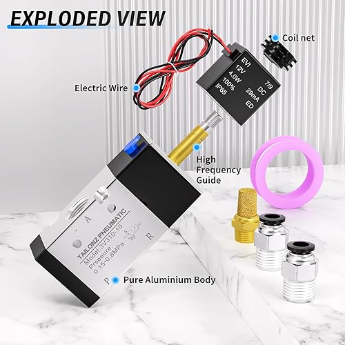 Miniatura 181 de TAILONZ PNEUMATIC Válvula solenoide de 1/4 "NPT 4V210-08 DC12V sola bobina accionada por piloto eléctrica 2 posiciones 5 vías Tipo de conexión Caja