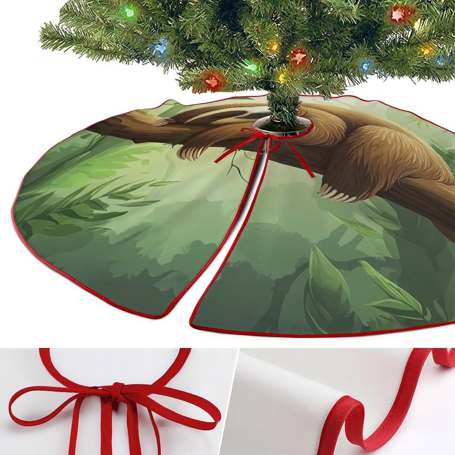 Animal Sloth Christmas Tree Skirt Ornaments Christmas Tree Mat for Home Party Holiday Decorations
