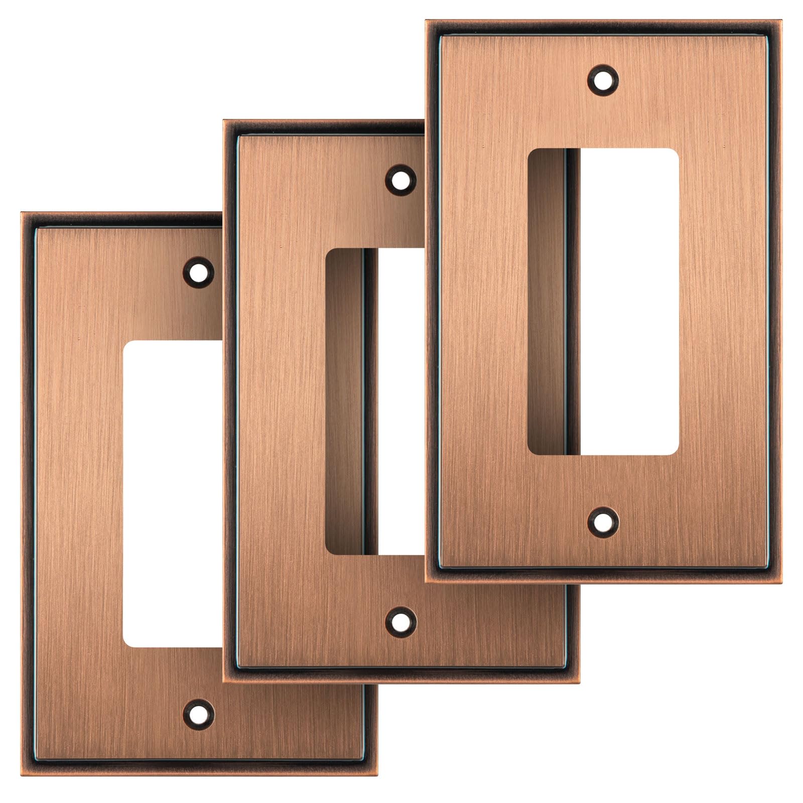Henne Bery Soft Modern Decorative Wall Plate Switch Plate Outlet Cover (Single Decorator 3PK, Antique Copper)