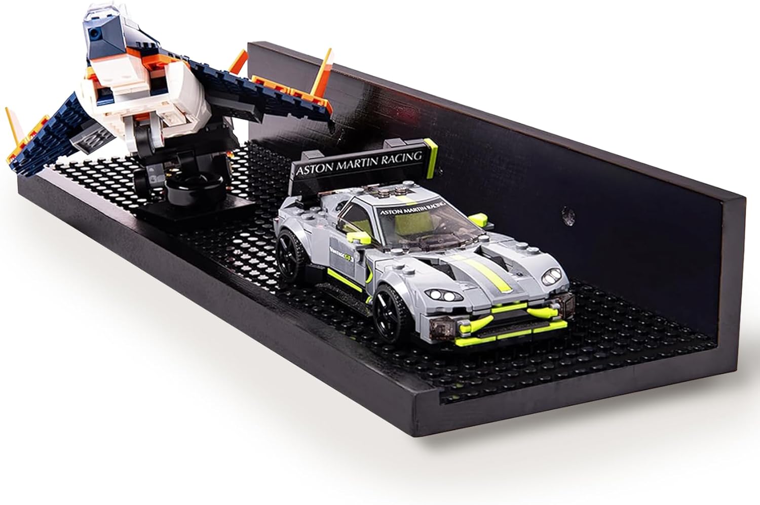 16in Shelves Floating Shelves for Building Block Display - Compatible as a Lego Display Shelf - Floating Shelves for Wall - Works with Major Building Blocks - Black 2-Pack