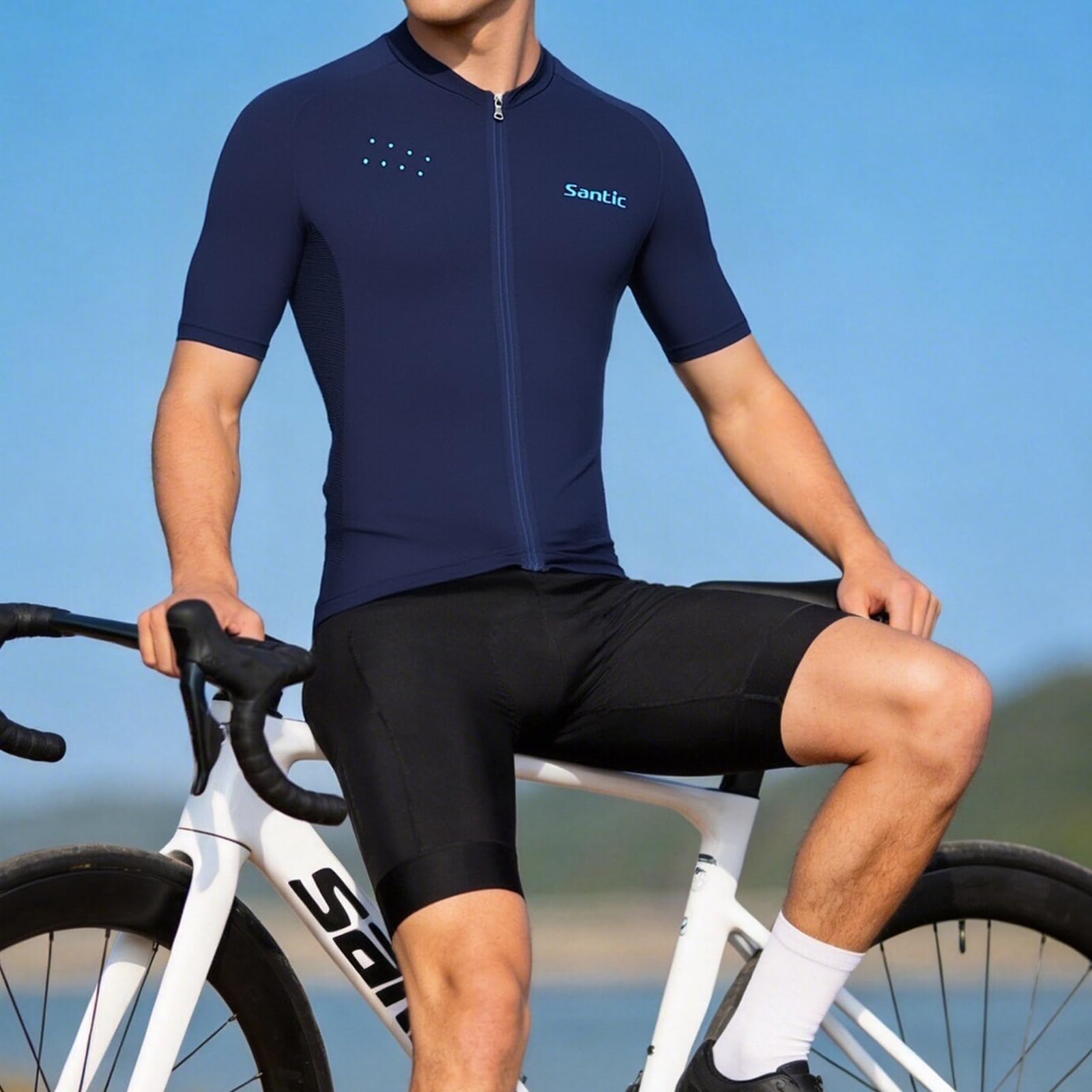 Santic Magliette Ciclismo Uomo Breve Maglietta Bicicletta Camicie T Shirt