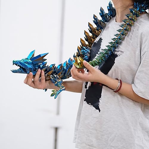 Miniatura 8 de Dragón de cristal impreso en 3D súper grande de 48.82 pulgadas, boca móvil, figuras de lacértidos flexibles de animales, decoración de oficina en