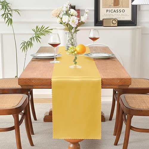 Miniatura 2 de 12 caminos de mesa de satén dorado de lujo de 12 x 108 pulgadas, caminos de mesa de boda sedosos, decoración de mesa elegante, caminos de mesa