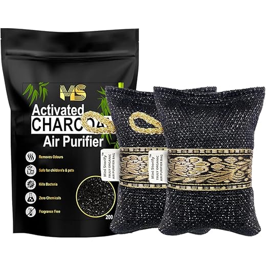 Mini Storify Non Electric Activated Charcoal Air Purifier Bag | Pack of 2 | 200g x 2 Natural Odor Remover and Deodorizer Organic Air Freshener Bags for Shoe Rack, Car, Kitchen, Bathroom