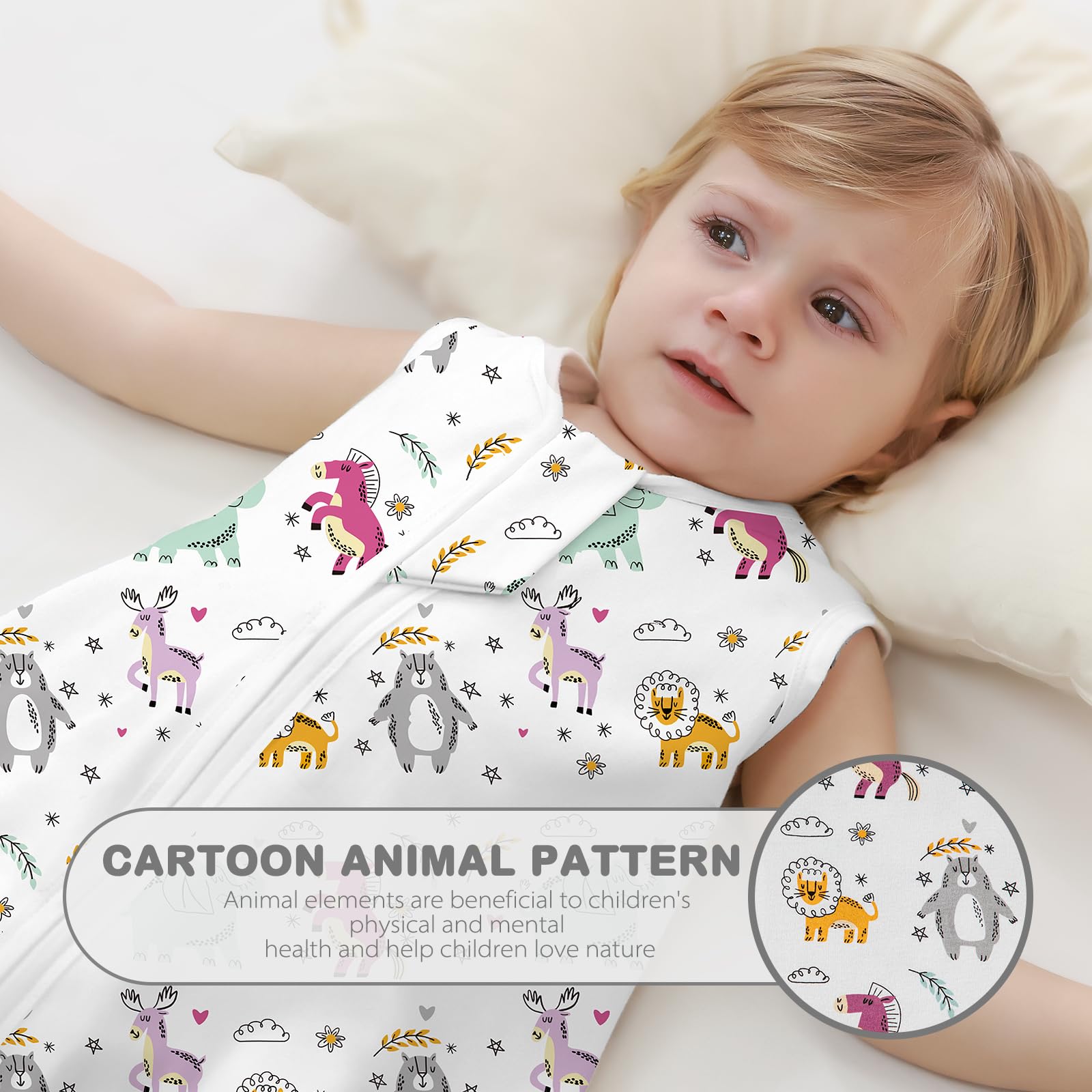 Mosebears Sacco nanna estivo per bambini, 0,5 Tog, 100% cotone, traspirante (elefante, XL)