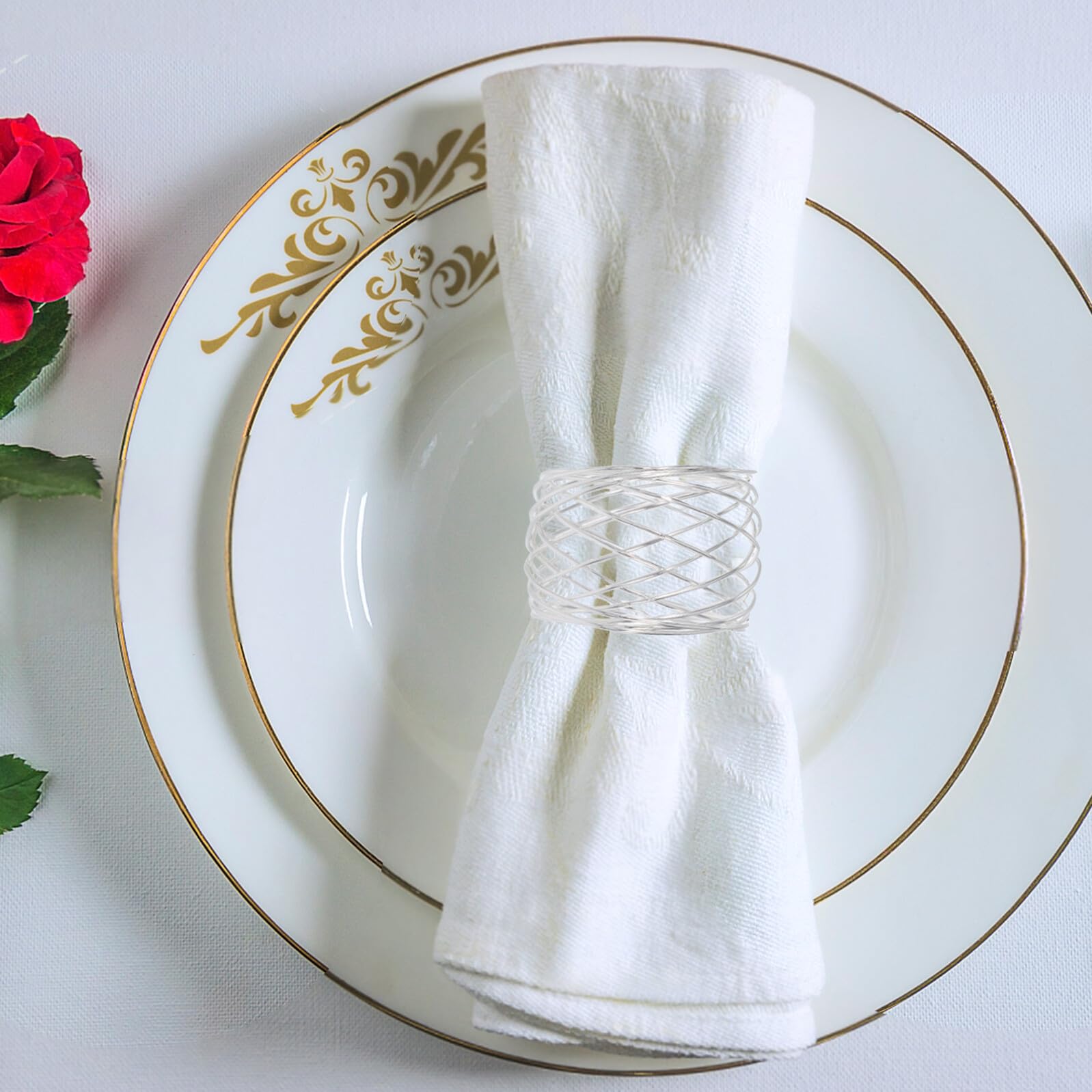 6 Stück Metall Serviettenringe Verdrehter Draht Mesh Design Langlebig Tischdekoration für Dinner Party Hochzeit Thanksgiving Weihnachten Festliche Serviettenschnallen