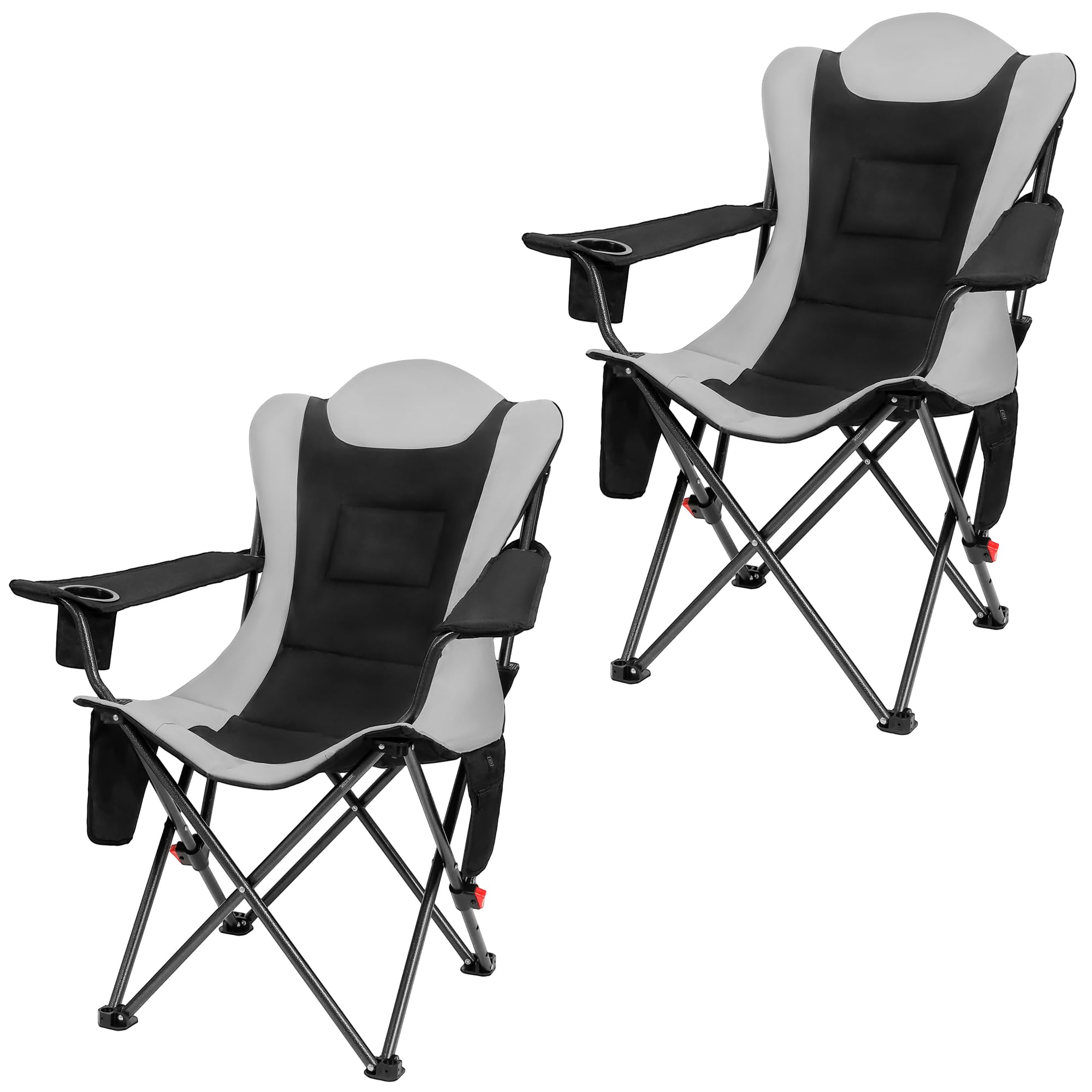 OUTSIDER Lot de 2 chaises de camping à 3 positions pour adultes – Support de 160 kg avec poche supérieure et latérale, porte-gobelet, réglable en 3 étapes, chaise de pêche en plein air pour camping
