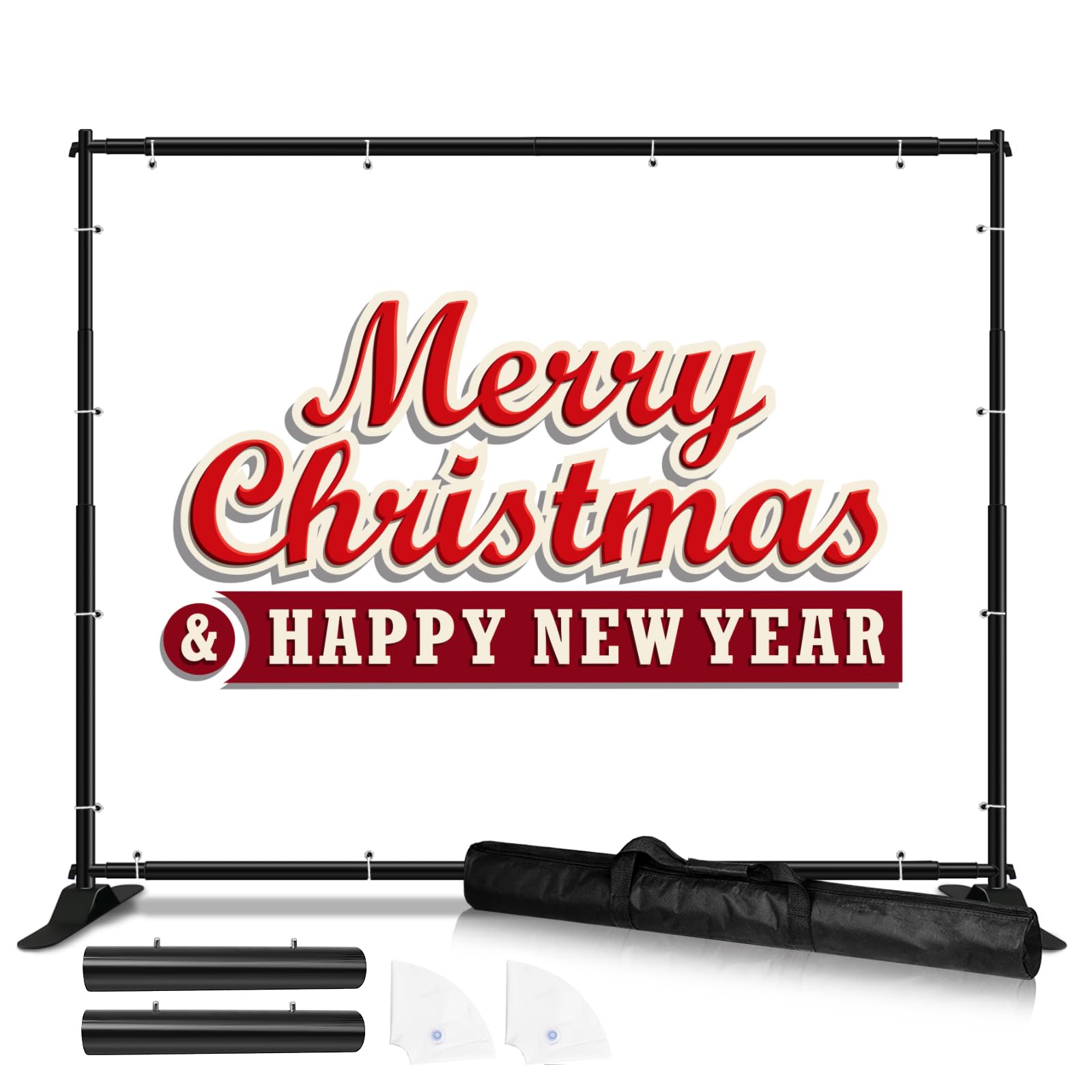 Hooomyai Backdrop Banner Stand 10 x 8 Ft Adjustable Height Display Heavy Duty Background Stand For Wedding Photo Parties Trade Show Birthday Party,with 2 Strengthen Crossbars,2 Water Bag