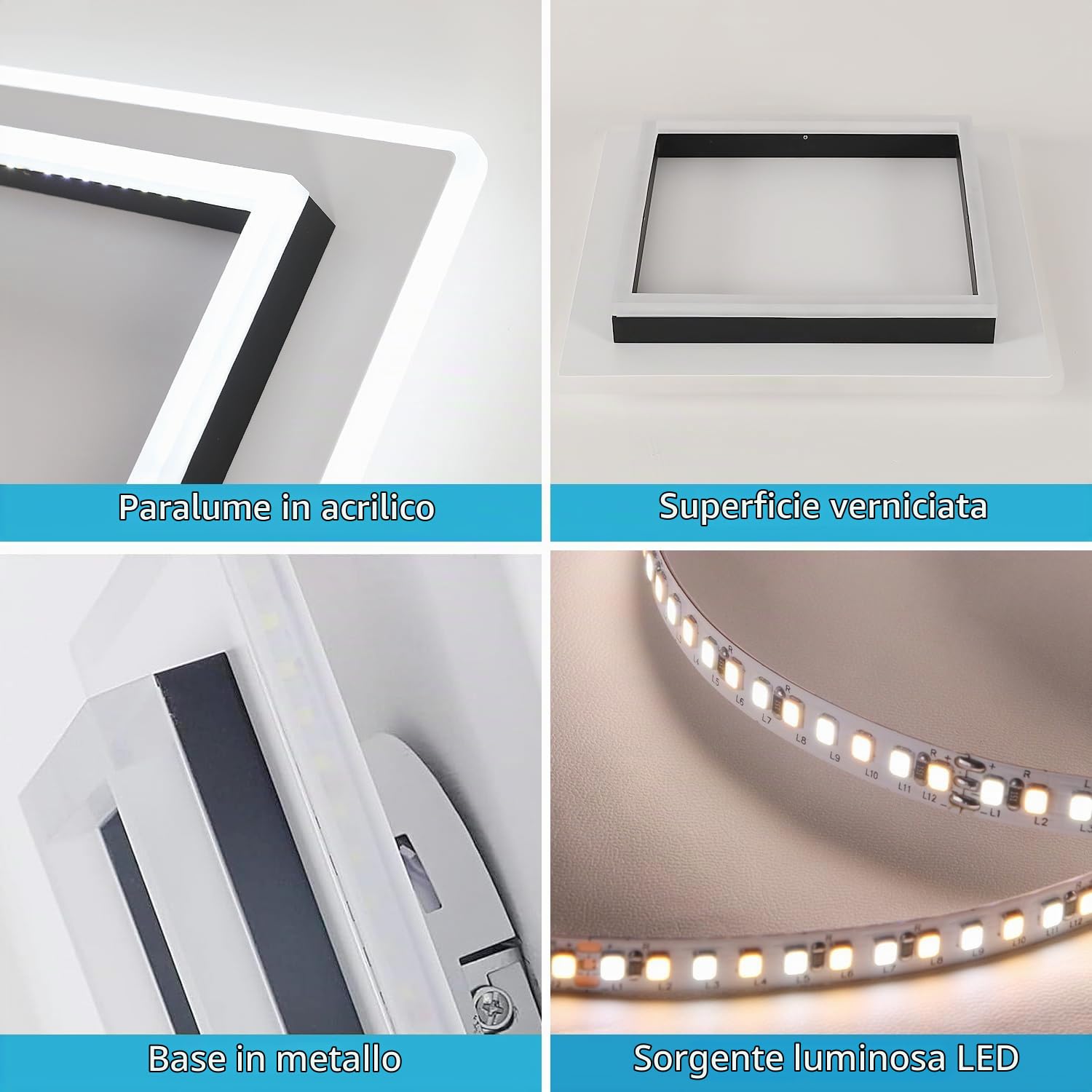 Goeco Plafoniera LED Soffitto Dimmerabile 41W 40CM, Bianco+Nero | Lampada da Soffitto Quadrata Con Telecomando 3000K-6500K Plafoniera Moderno in Acrilico per Camera da Letto Soggiorno Cucina