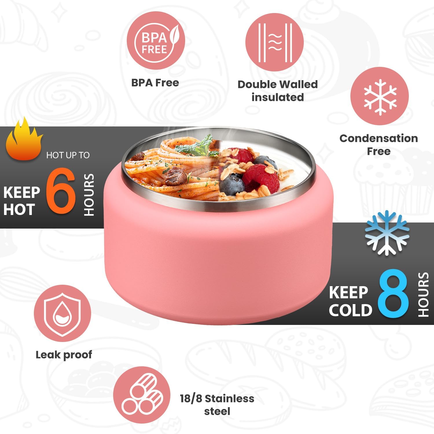 Itslife 13.5oz Vacuum Insulated Soup Thermo for Hot Food, Kids Lunch Container with Leakproof Buckle Lid, Wide Mouth Stainless Steel Food Jar with Spoon