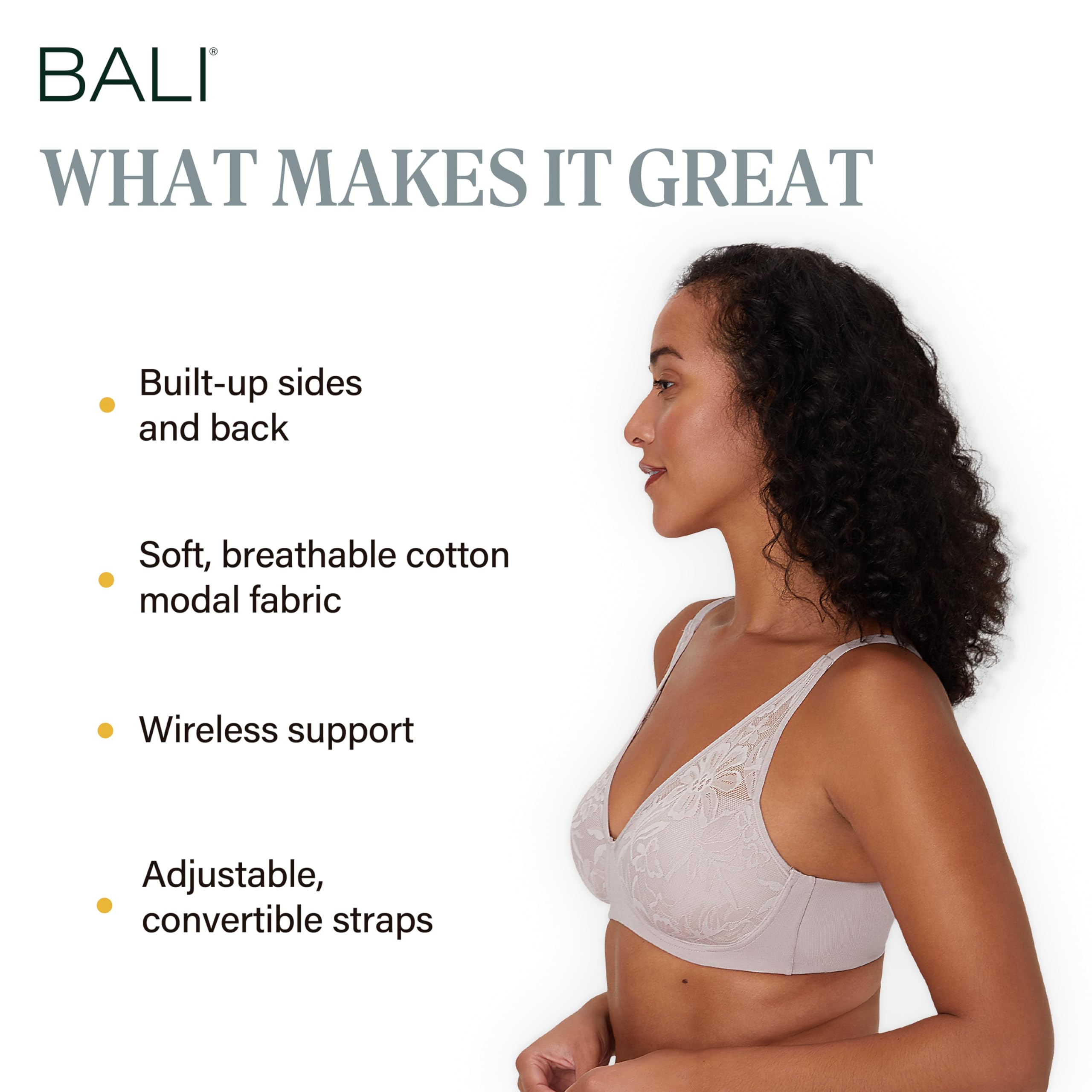 Bali Breathe Wireless Bra, Cotton Modal T-Shirt Bra, Full Coverage, Breathable, Convertible Straps Sujetador Mujer (Pack de 1)