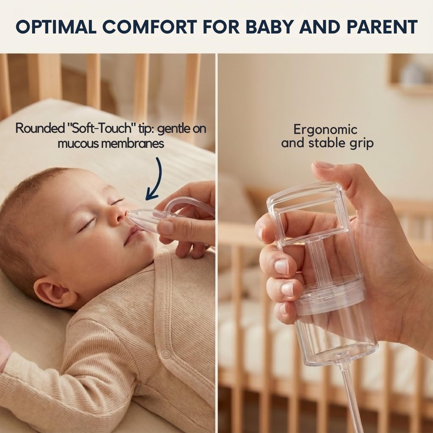 Aspirador Nasal Bebé Manual con Bomba – Sacamocos Potente e Higiénico sin Succión Bucal – Punta de Silicona Suave Antirreflujo – Limpieza Nariz Recién Nacido y Niño – Fácil de Lavar y Portátil