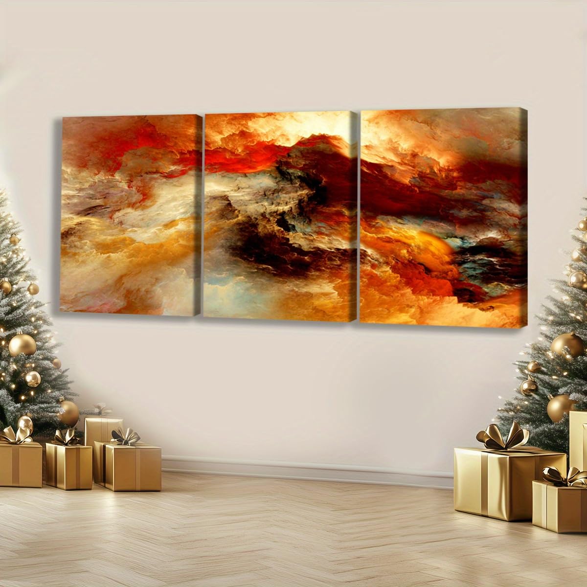 EGJEPWFH Modern Abstract with Vibrant Red, Orange & Yellow Swirls, Minimalist Aesthetic Indoor Wall Decor(50x70cmx3/NO frame)