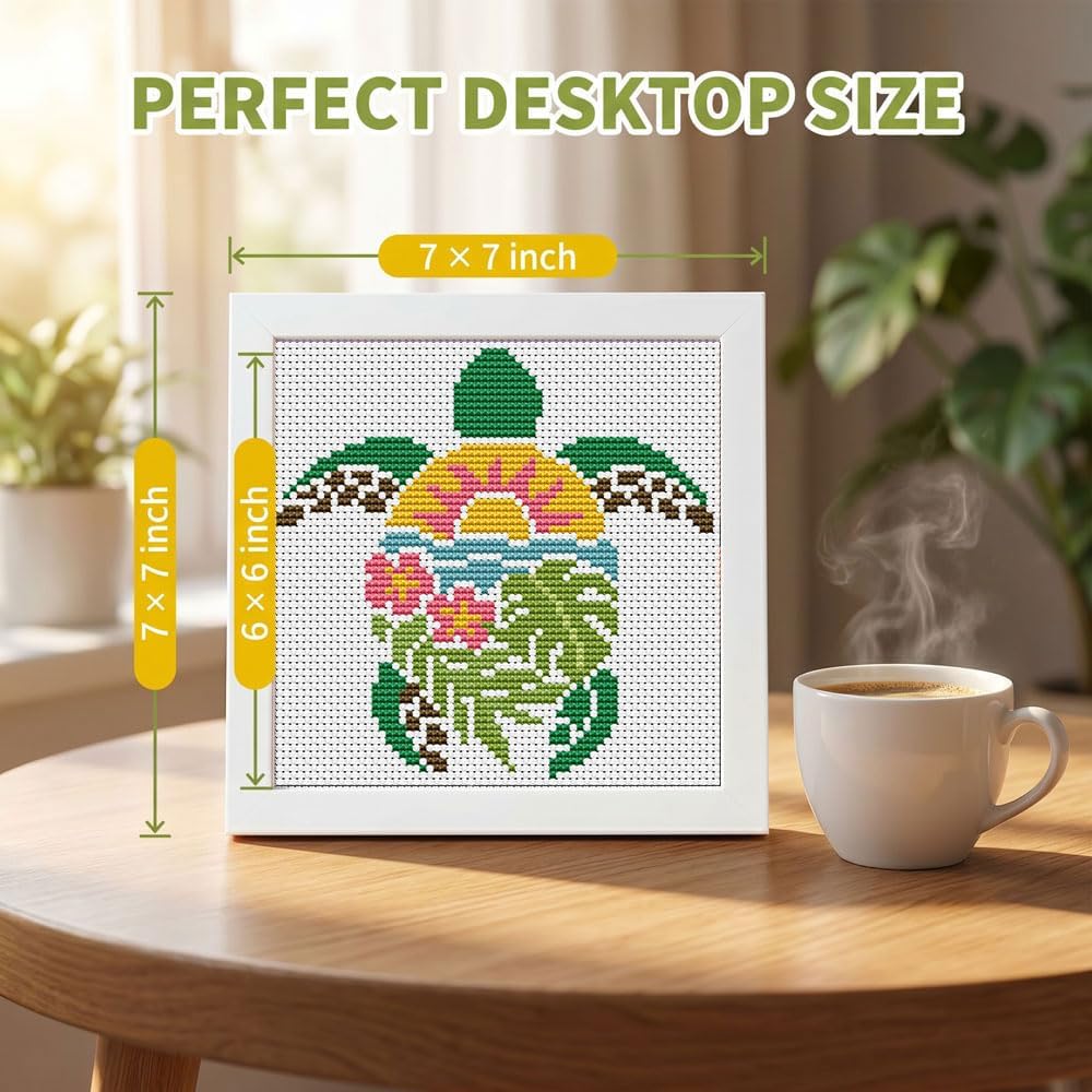 Sea Turtle Stamped Cross Stitch Kits for Beginners Adults with Framed