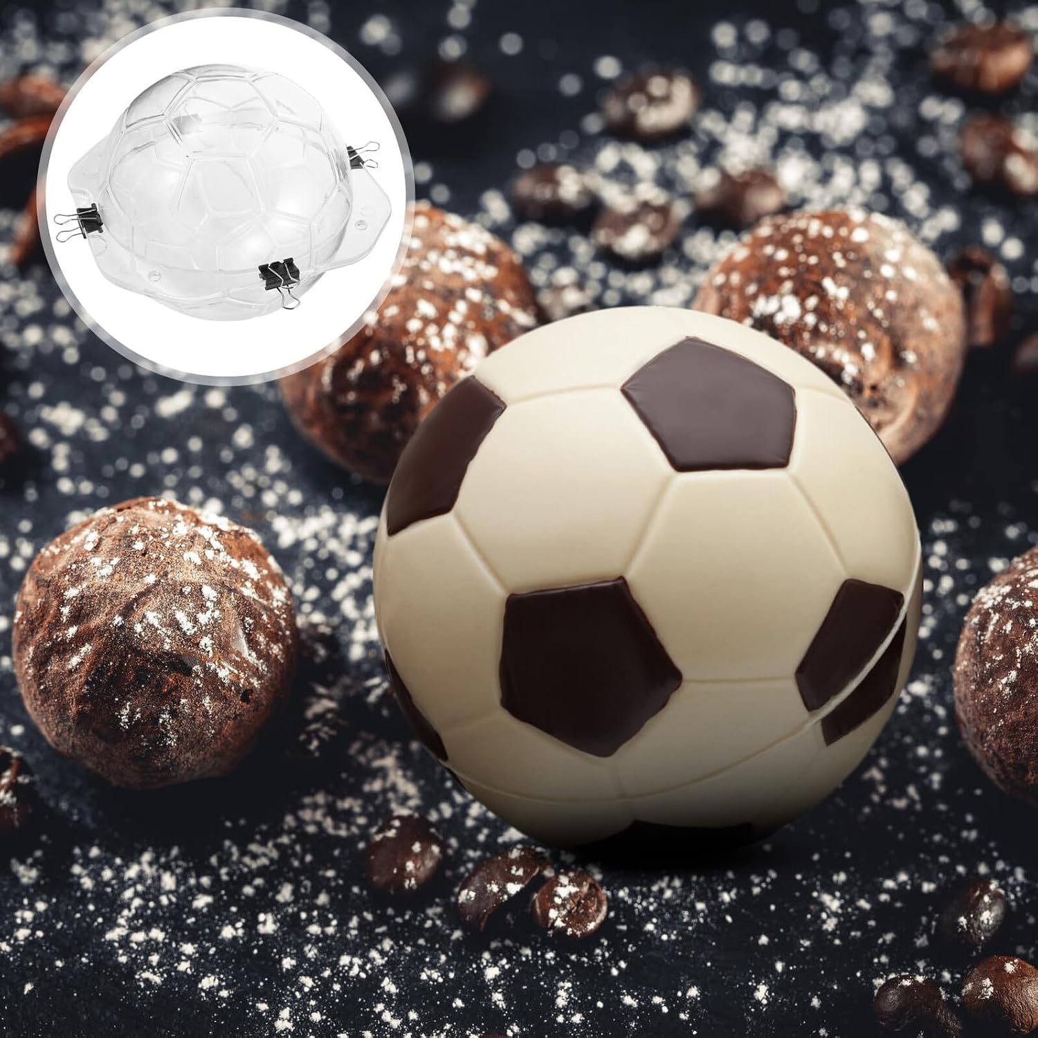 3d Soccer Ball Chocolate Mold Set, Nonstick Plastic Candy and Fondant Baking Mold, Magnetic Hard Plastic DIY Cake Decoration for Sports-themed Parties