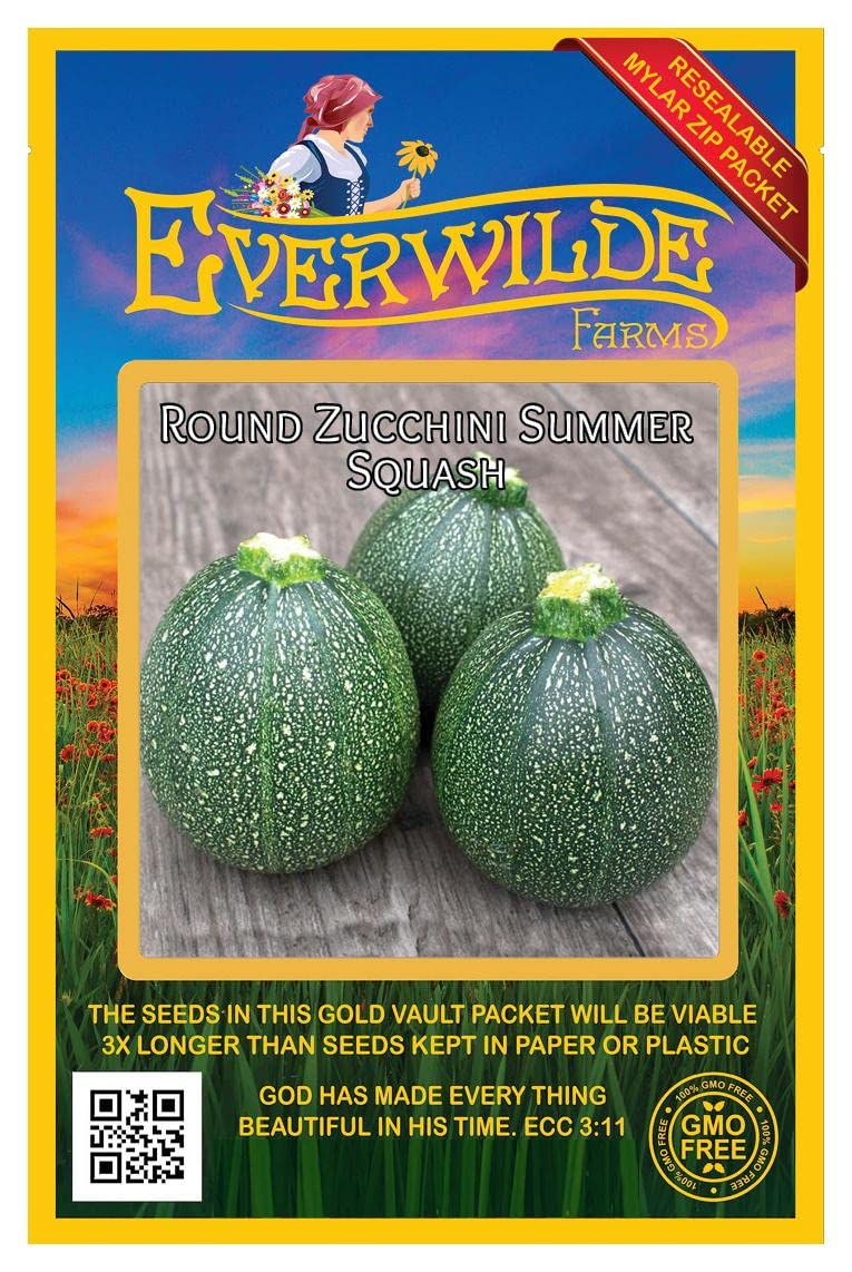 Everwilde Farms - 40 Round Zucchini Summer Squash Seeds - Gold Vault Seed Packet