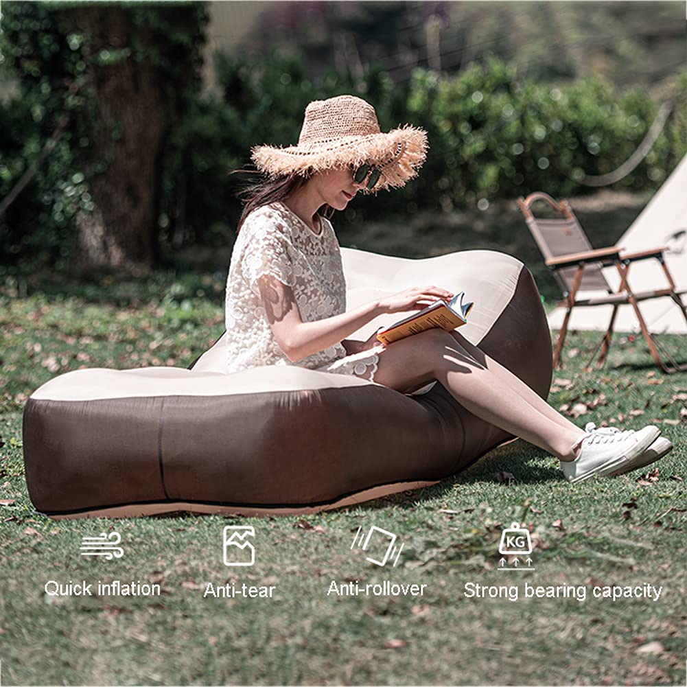 Materac powietrzny Podwójny rozmiar, zewnętrzna wodoodporna podwójna dmuchana sofa, składana przenośna rozkładana poduszka powietrzna do podróży na plażę Piknik kempingowy, brązowa