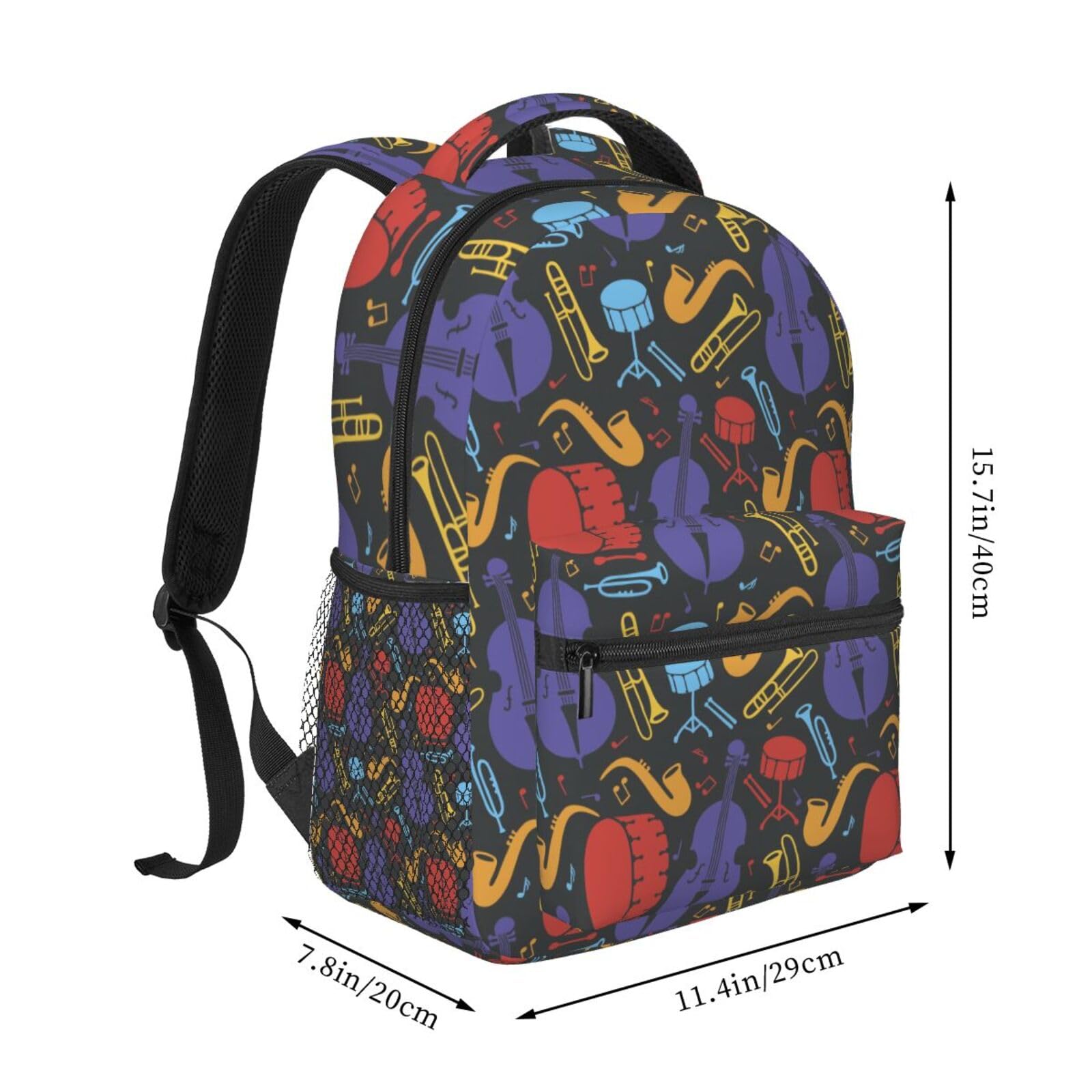 Rqzwdq Trumpet Musical Instrument Pattern Backpack Bags Adjustable Bags Casual Daypack Rucksack Travel Holder Outdoor Bookbags For Women Men Adult 17 Inches